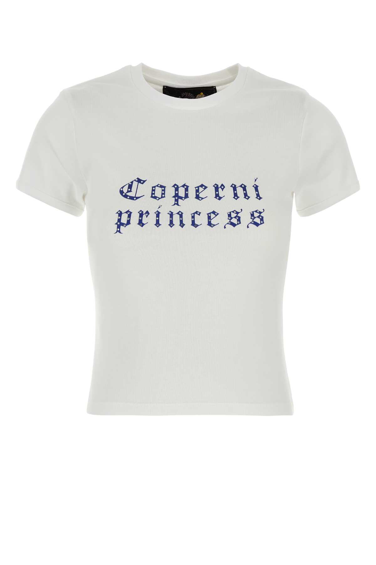 Coperni White Crewneck T-shirt With Maxi Print On The Front And Logo Print On The Rear In Cotton Woman
