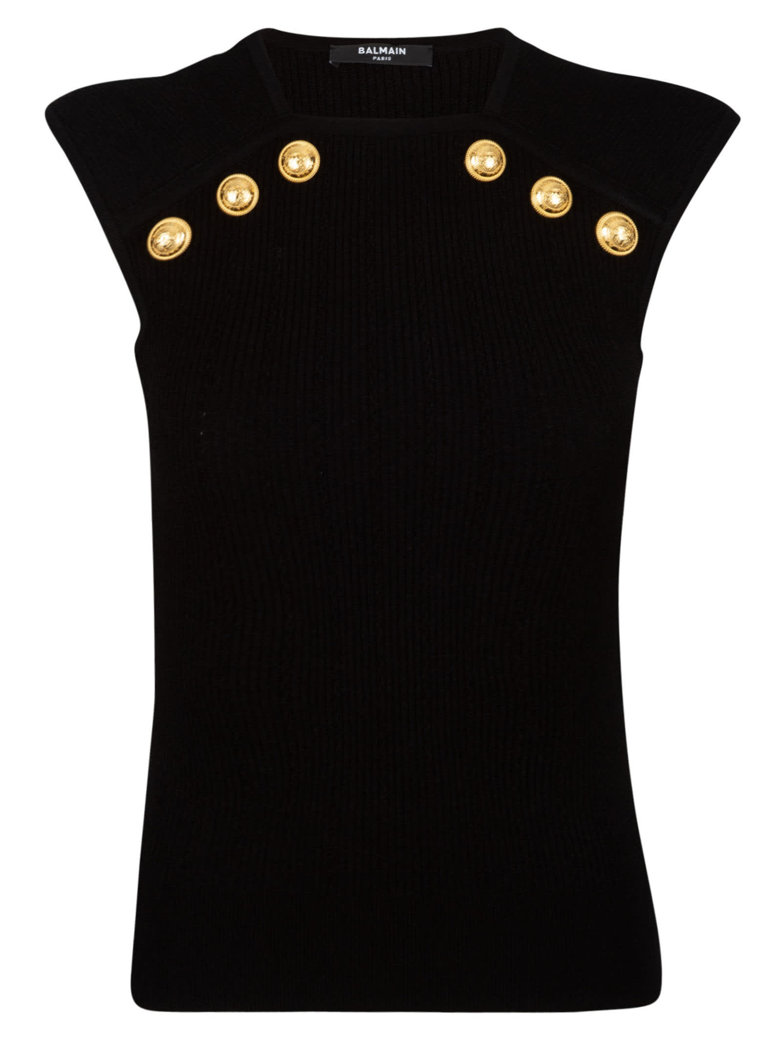 Balmain Button Embellished Sleeveless Knit Top