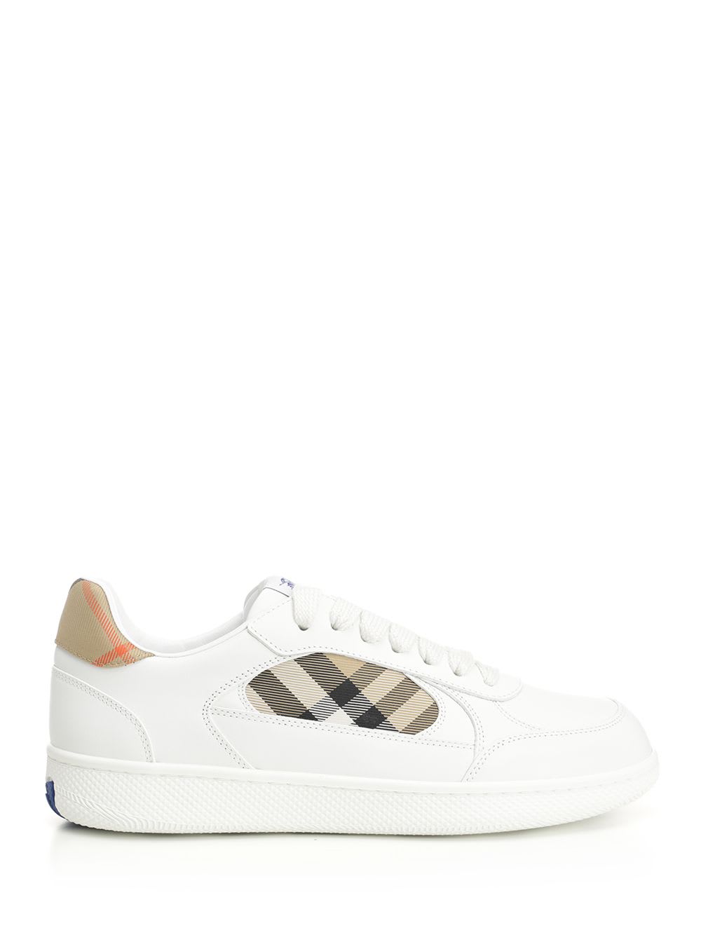 Burberry Low-top Leather Sneakers With Check Inserts In White