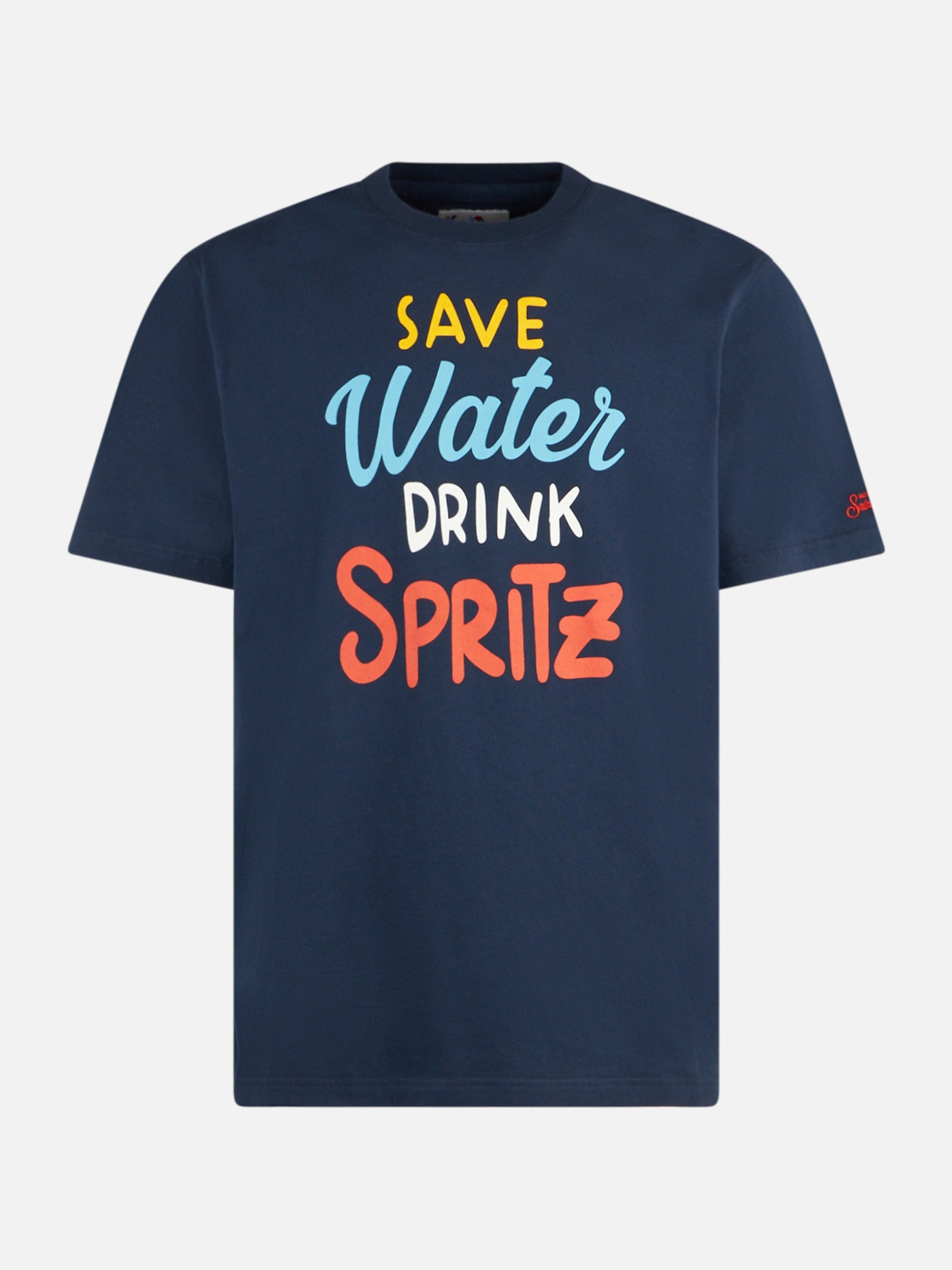 Mc2 Saint Barth Man Heavy Cotton T-shirt With Spritz Print In Blue