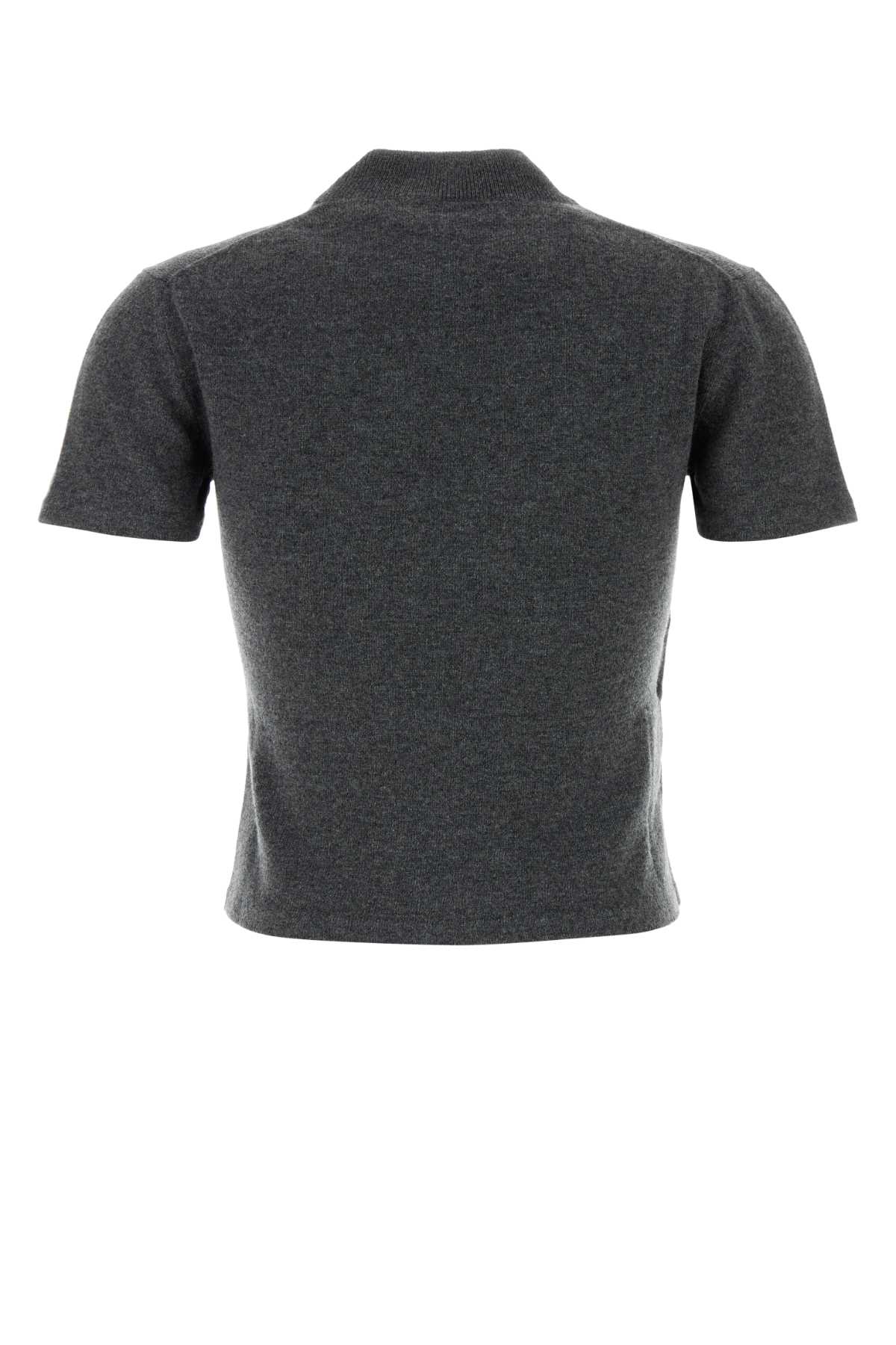 Miu Miu Cashmere Sweater With Mock Neck And Short Sleeves In Gray