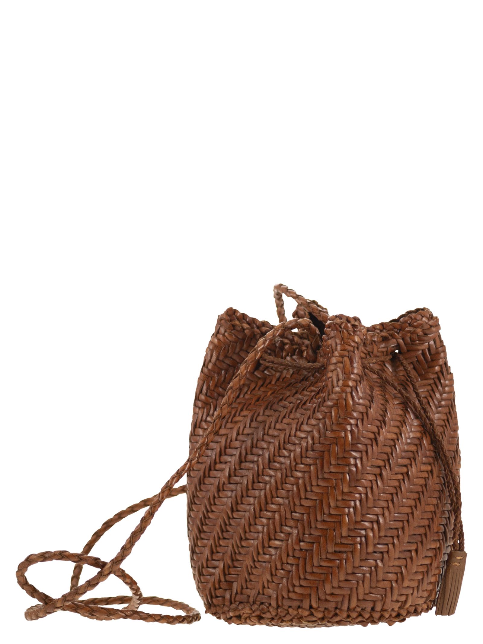 Dragon Diffusion Pompom Double Jump - Bucket Bag With Woven Leather In Brown