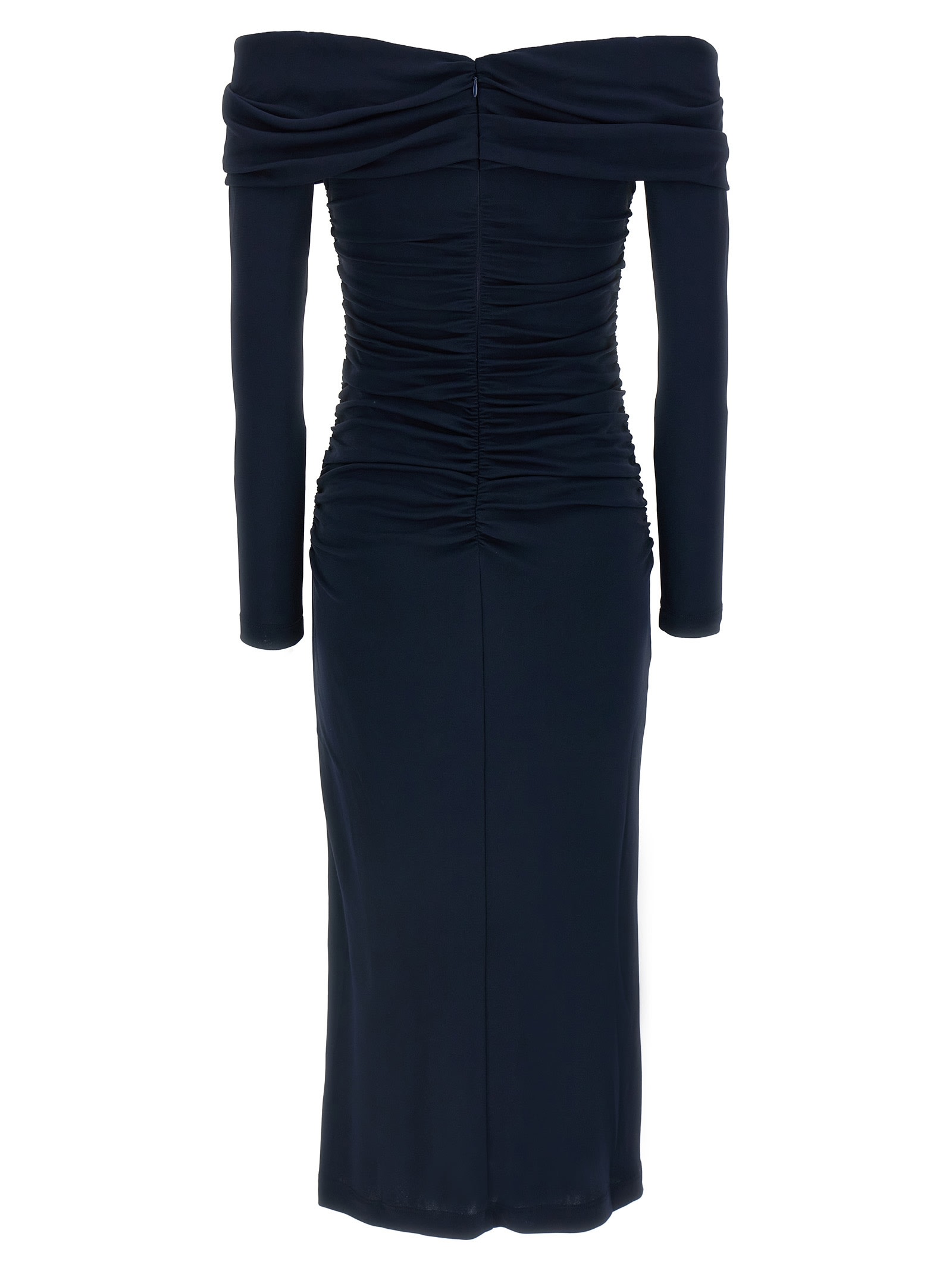 Carolina Herrera 'off-shoulder 3/4 Slv Ruched Midi' Dress In Blue