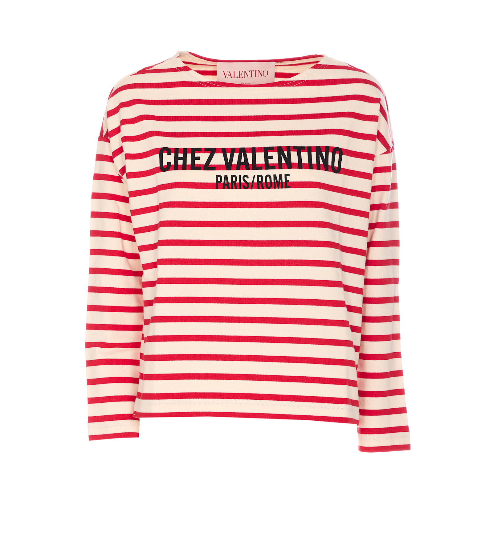 Valentino Womens Avorio Rosso Striped Brand-print Cotton-jersey T-shirt In Red