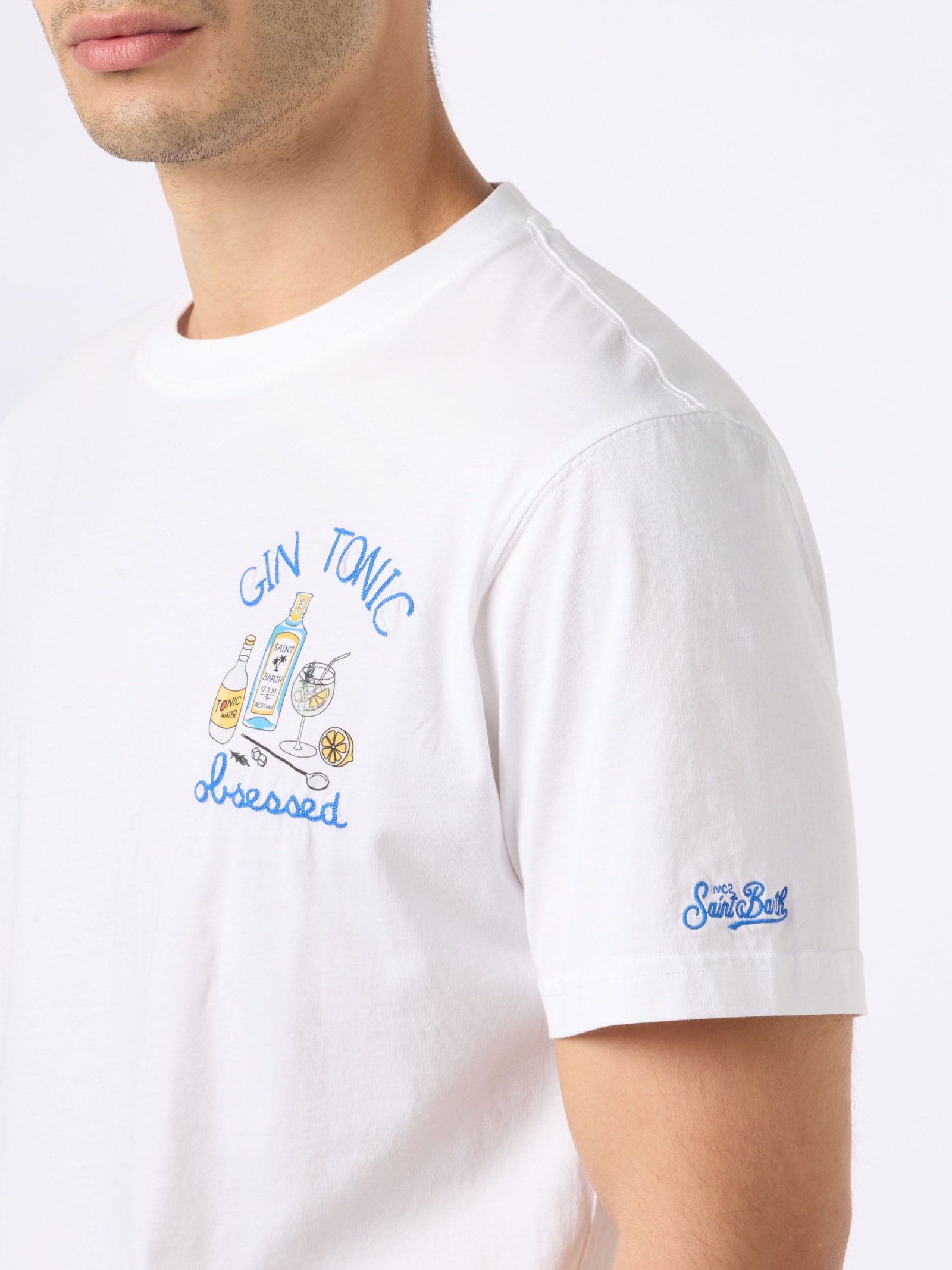 Man Cotton T-shirt With Gin Tonic Obsessed Embroidery