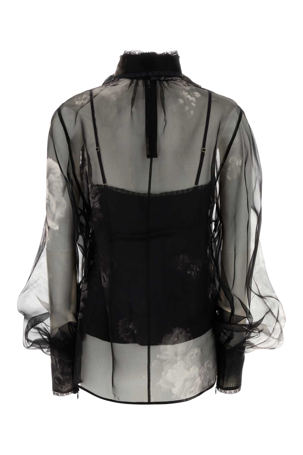 Zimmermann Hypnotic Floral Silk Organza Blouse In Black