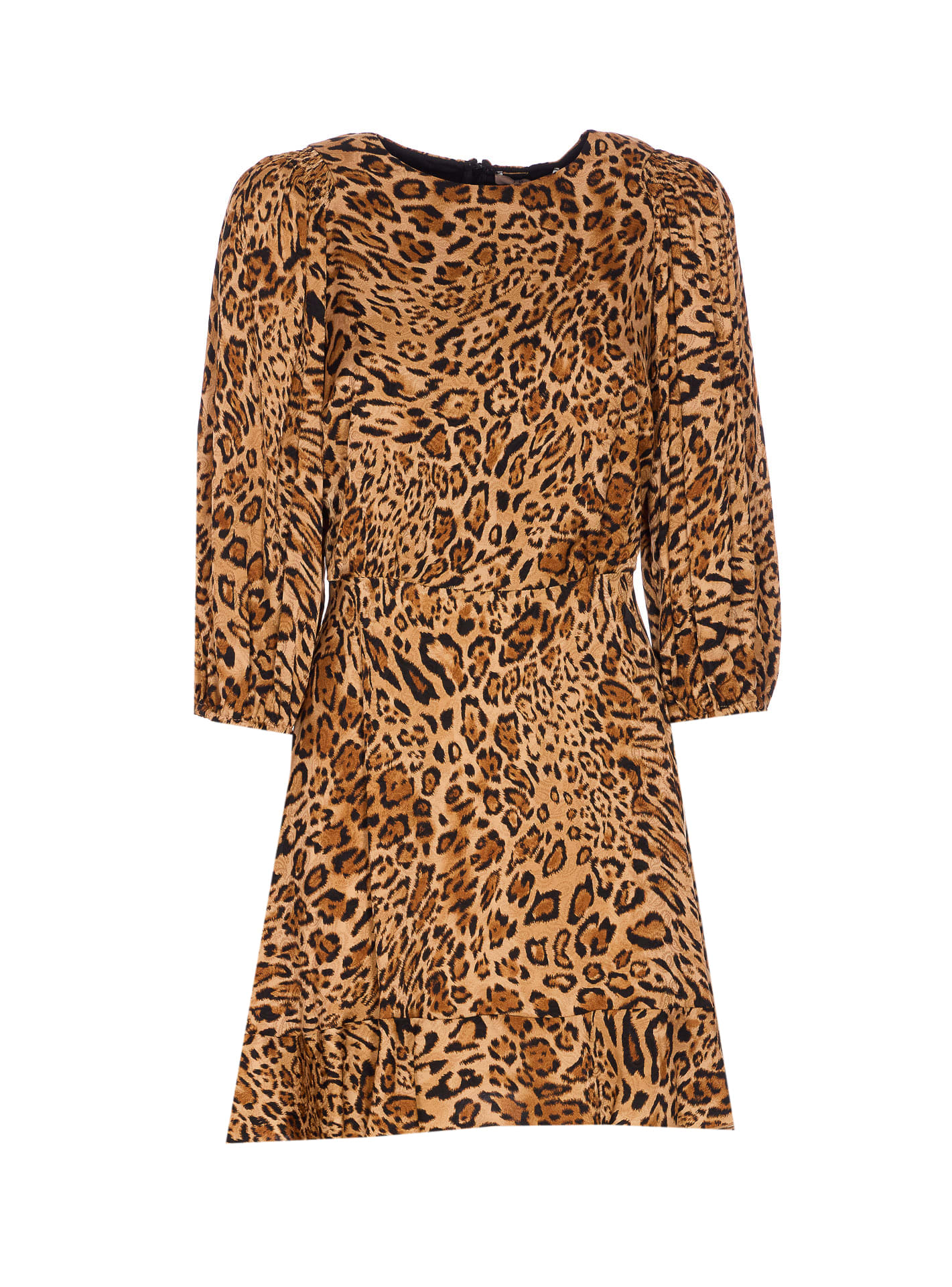 Twinset Leopard-print Puff-sleeve Mini Dress In Brown
