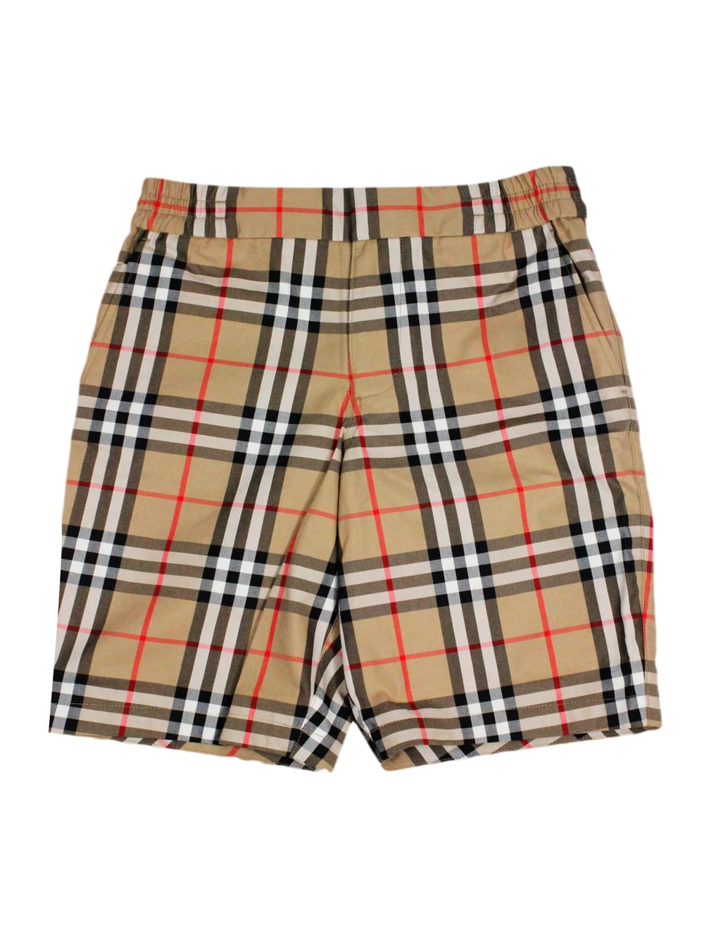 Burberry Kids' Cotton Shorts With Check Pattern And Hook And Zip Closure In Beige