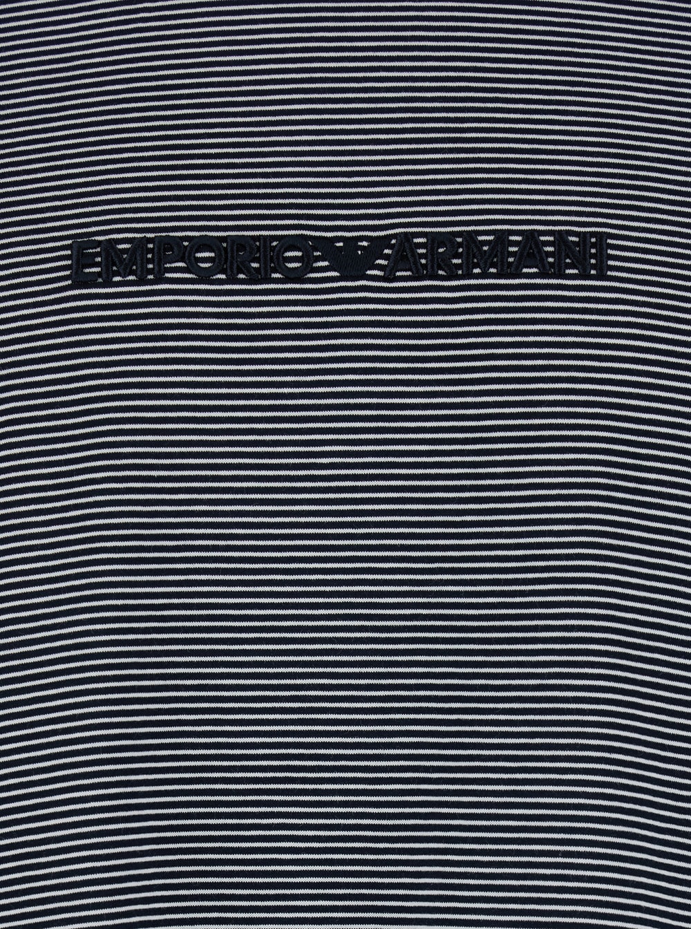 Emporio Armani Blue T-shirt With Logo Embroidered On The Front And All-over Striped Motif In Cotton Man In Blu