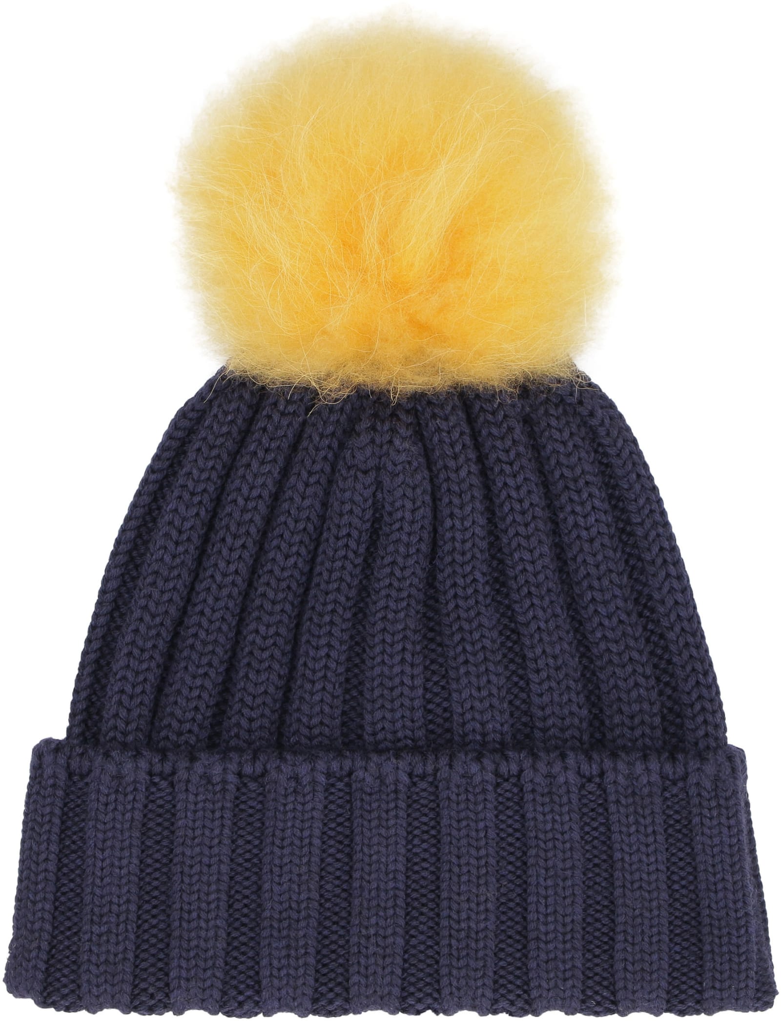 Shop Woolrich Knitted Wool Hat With Pom-pom In Blue