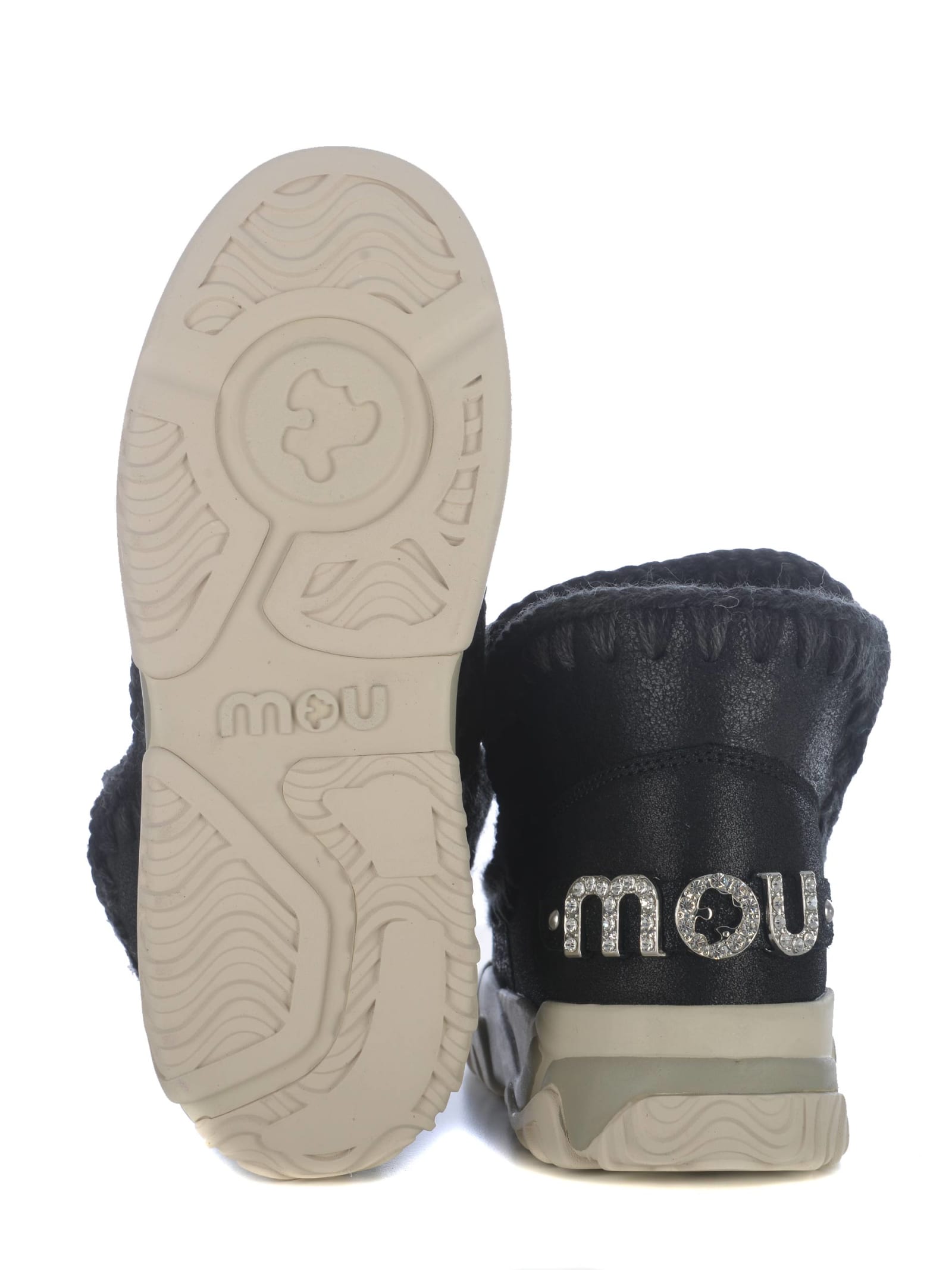 Shop Mou Ankle Boots  Trainer Big Logo Made Of Leather In Nero