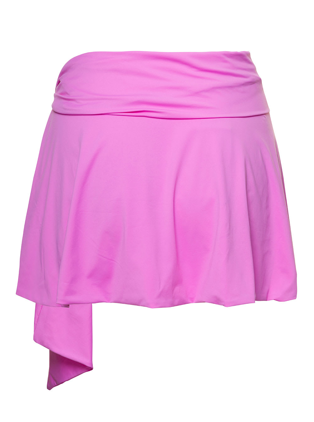 Shop Attico Asymmetric Miniskirt With Ruched Detailing In Pink Technical Fabric Woman