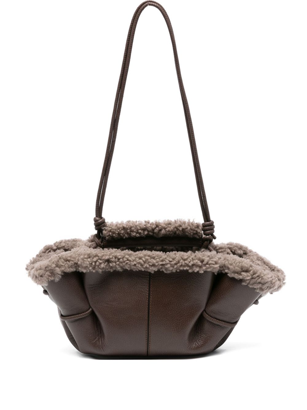 Hereu Mini Leather Handbag Shearling Trim In Brown