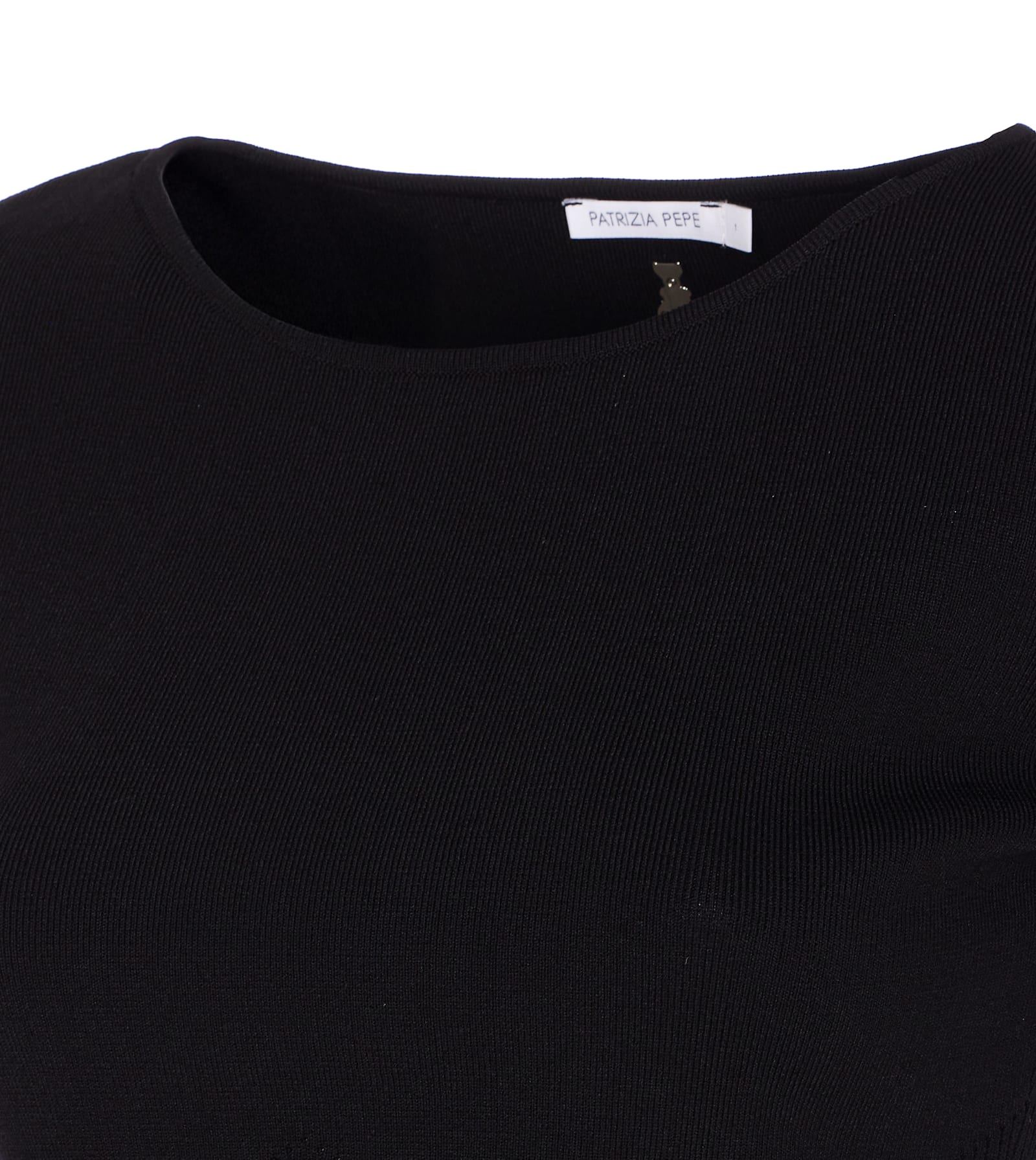 Patrizia Pepe Fitted Black Sweater With Eyelet Belt In Black