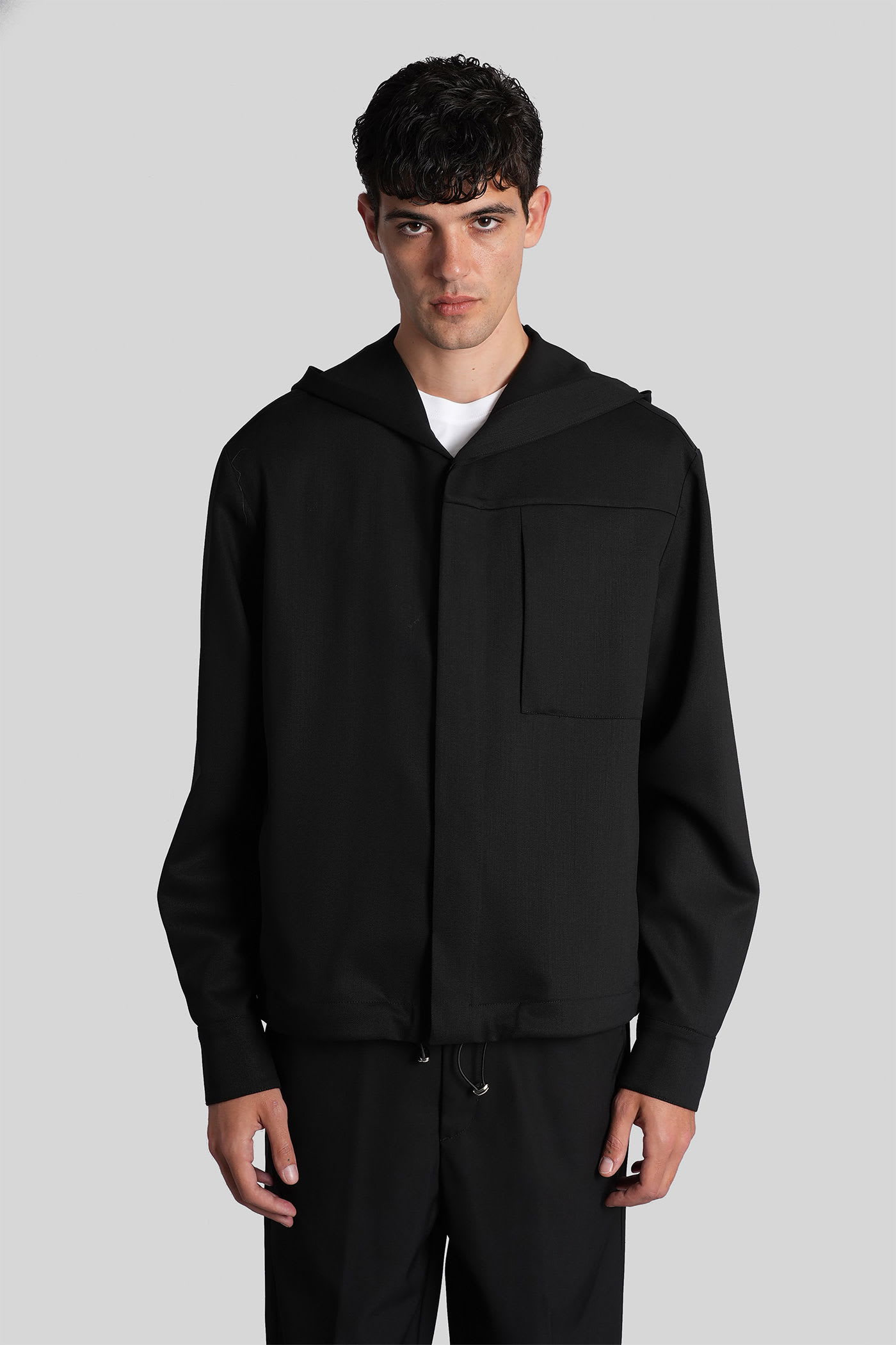 Costumein Hoodie T Casual Jacket In Black Wool In Black