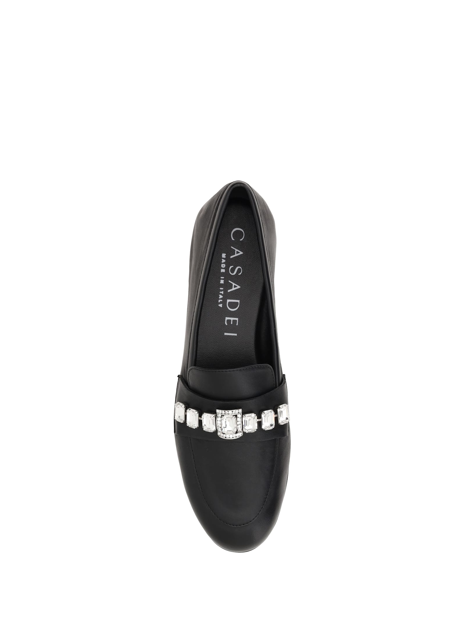 Casadei Loafers With Sparkling Embellishments In Nero