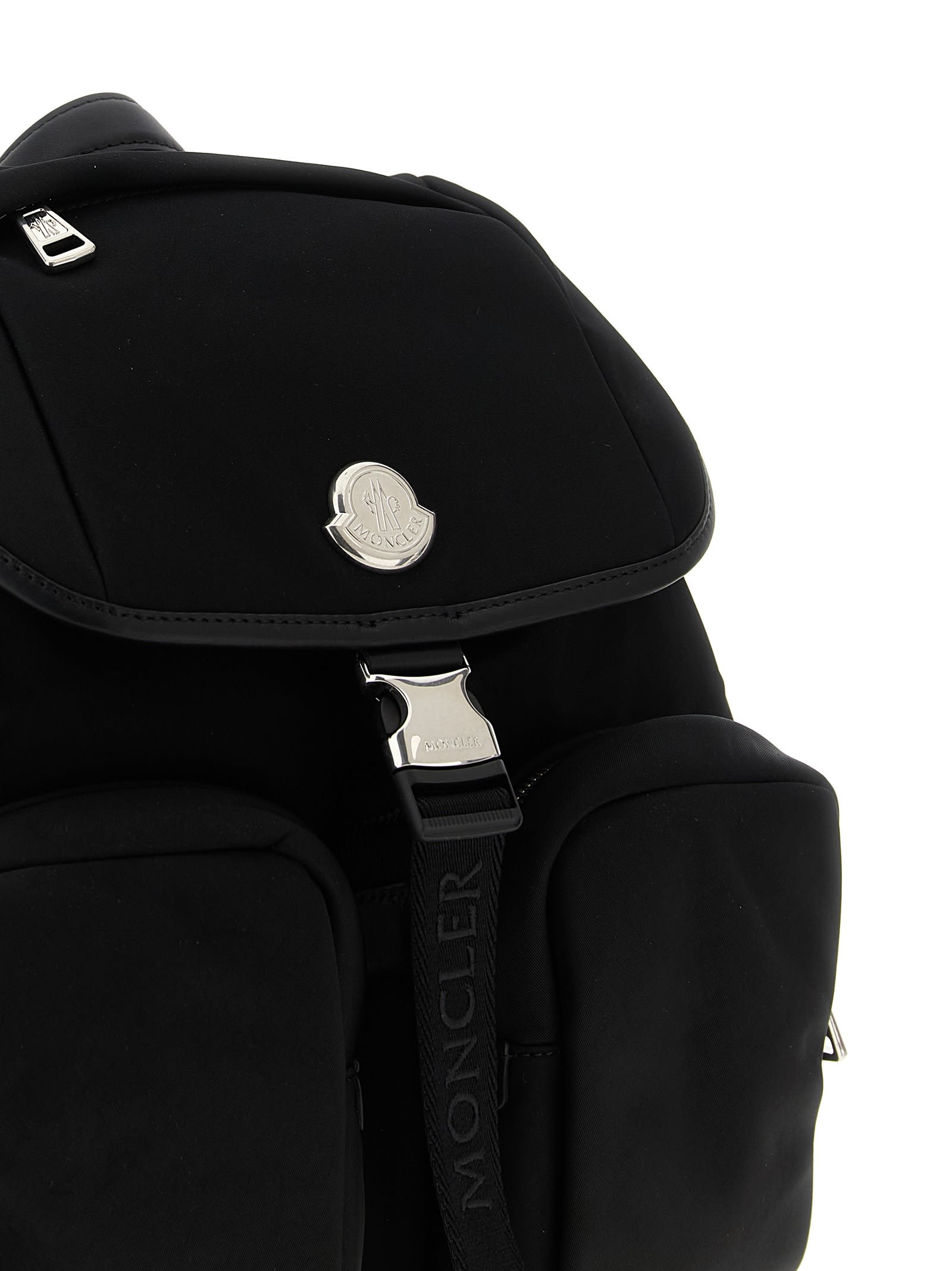 Moncler Black Polyester Backpack With Multiple Storage In Black