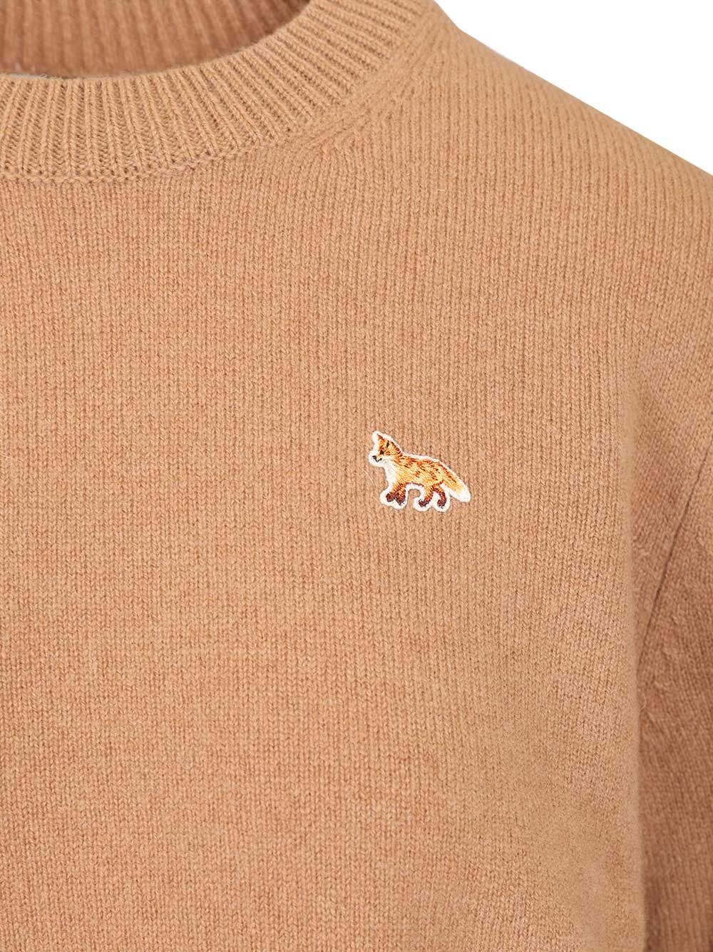 Maison Kitsuné Baby Fox Lambswool Regular Jumper Knitwear Beige In Brown