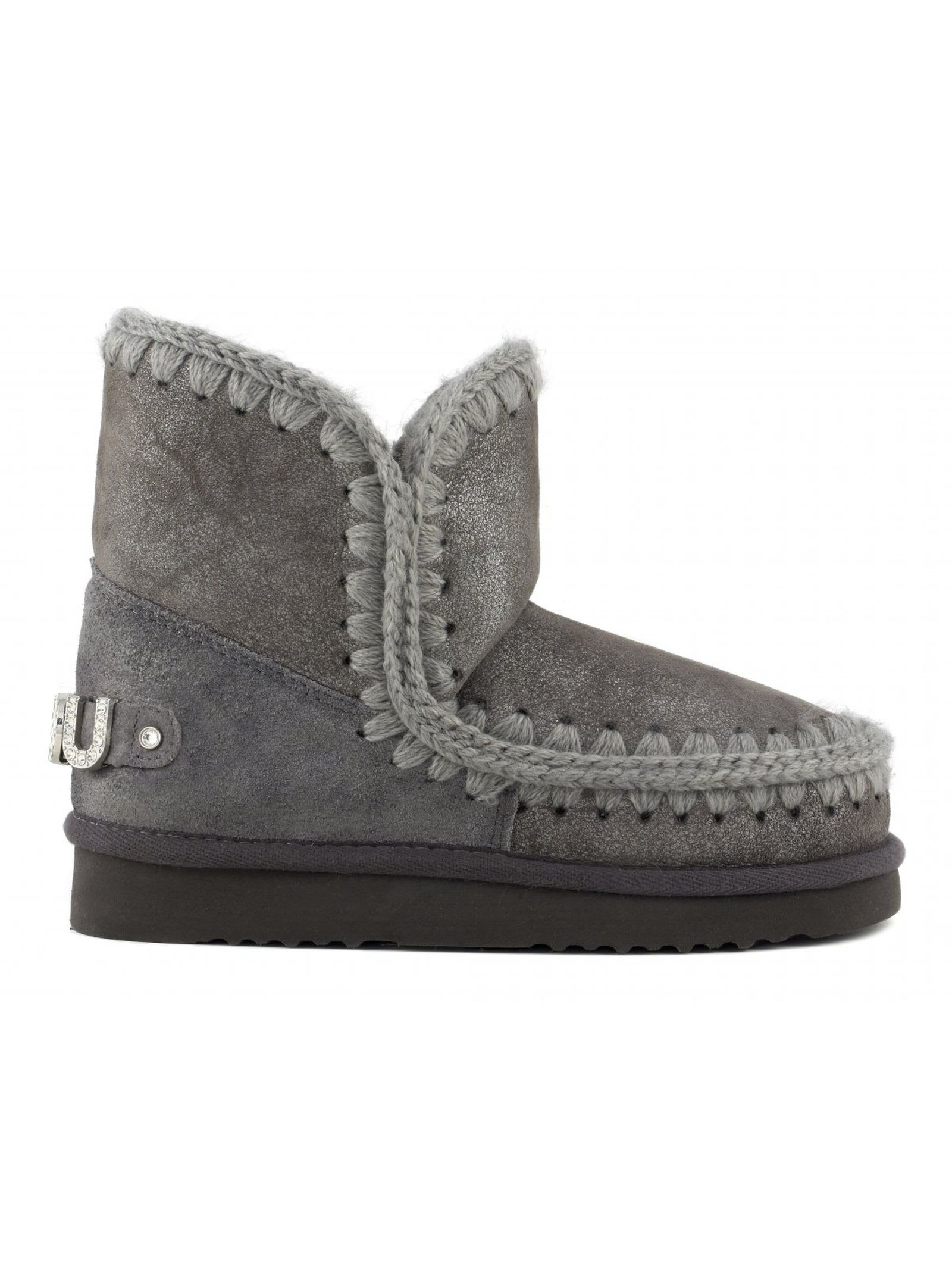 Mou Eskimo Rhinestone-logo Boots In Gray