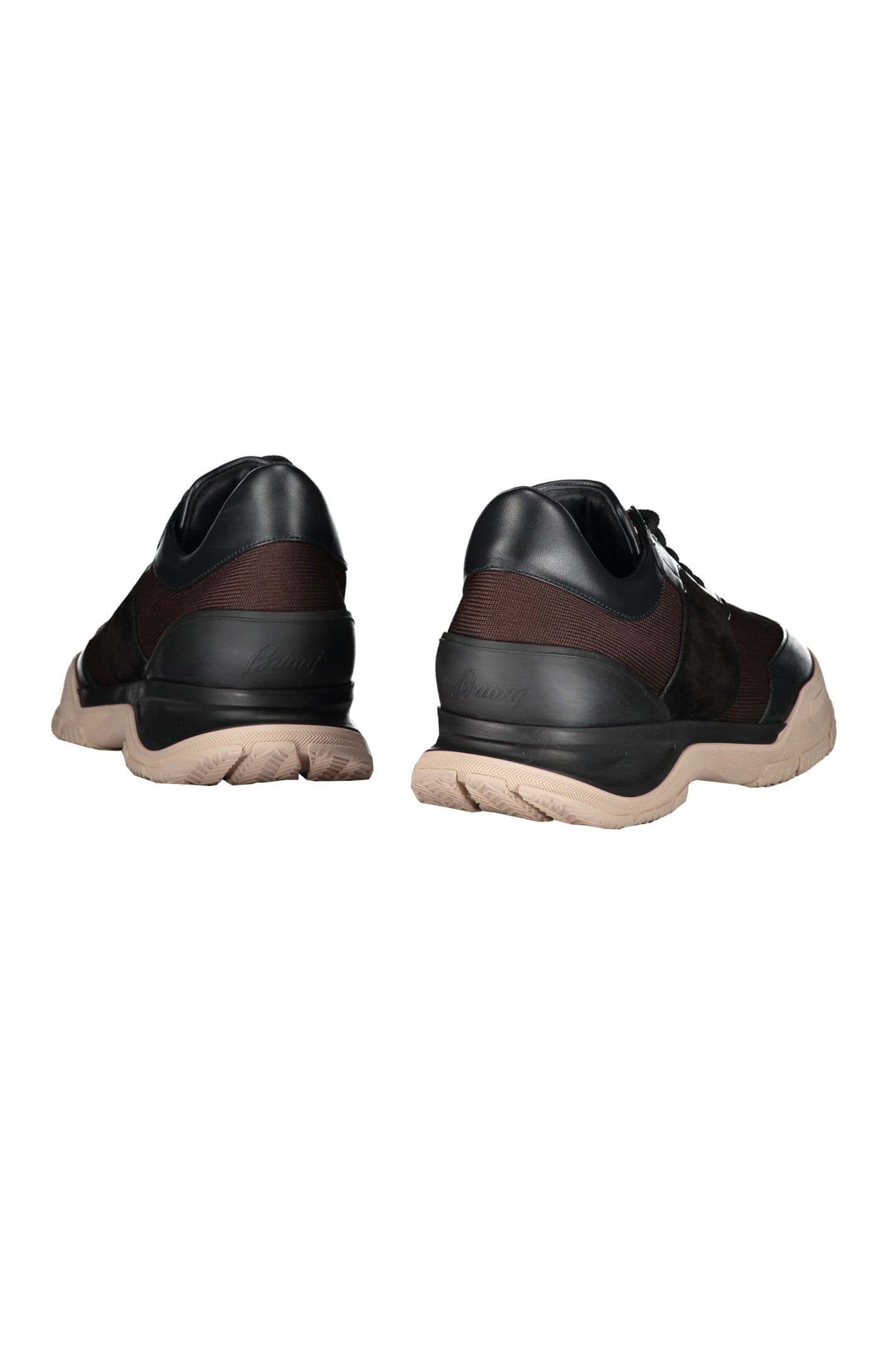 Shop Brioni Leather Sneakers In Brown