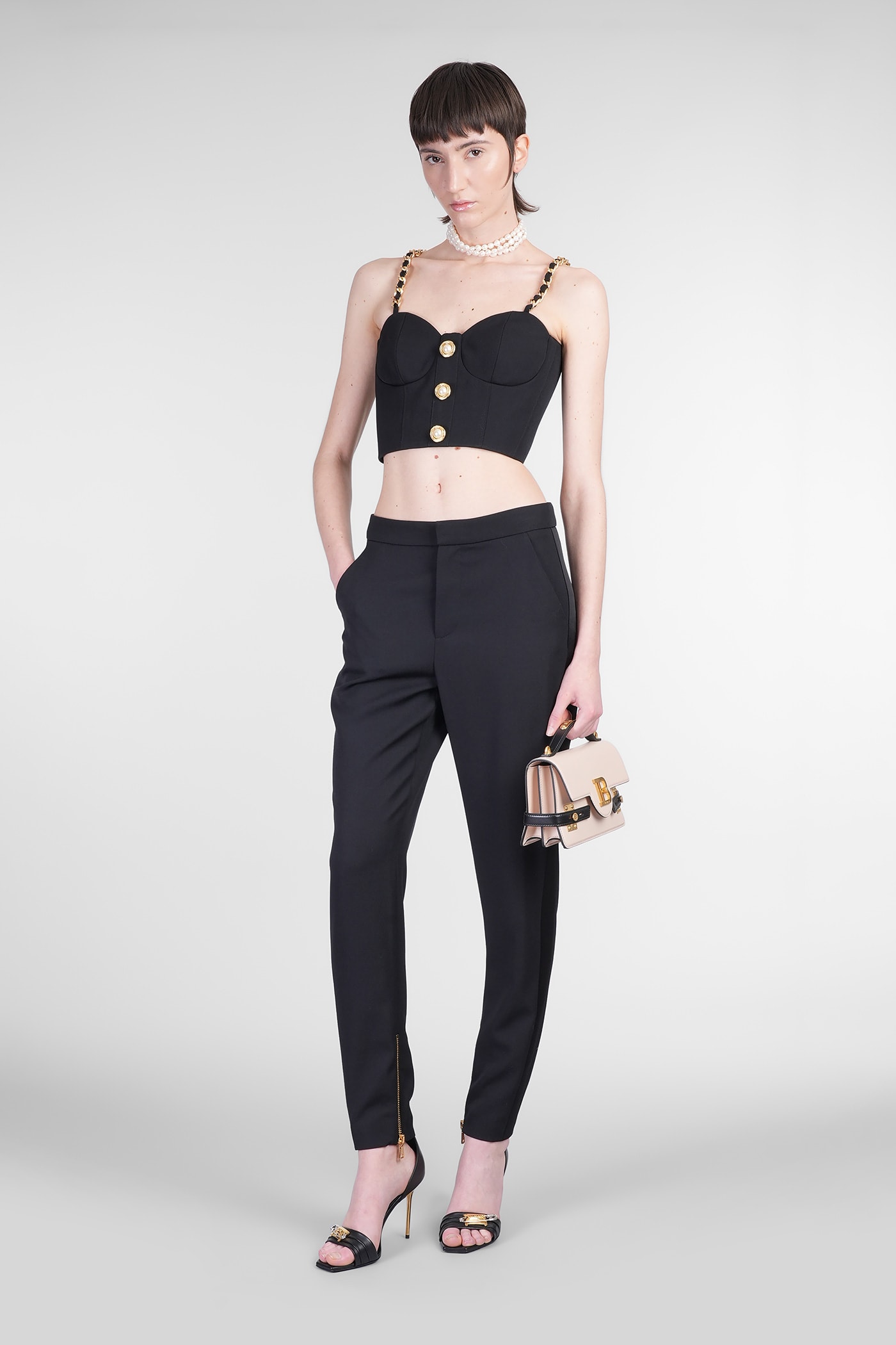 Balmain Black Chain Straps Bustier Top In Black