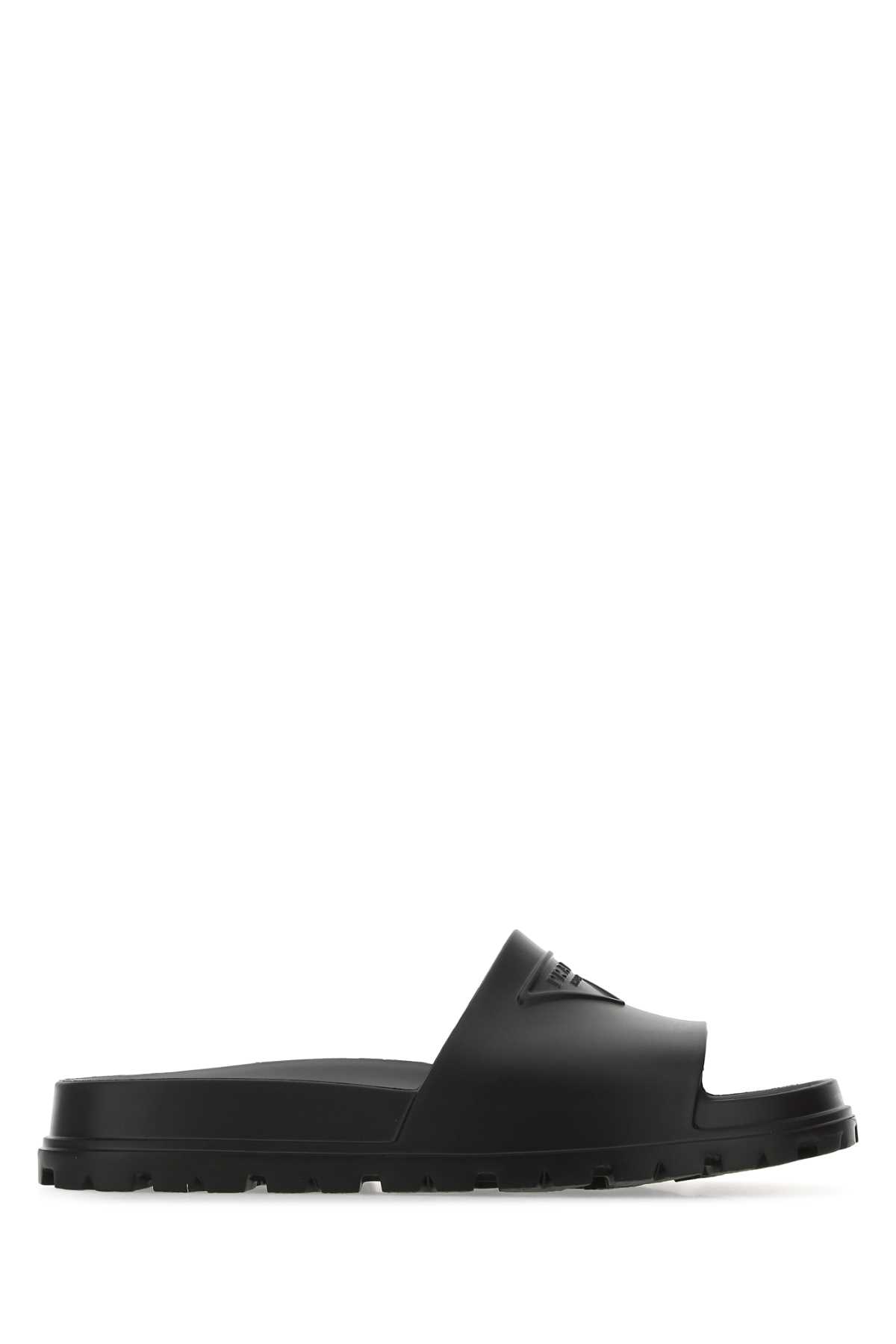 Shop Prada Black Rubber Slippers In F0002
