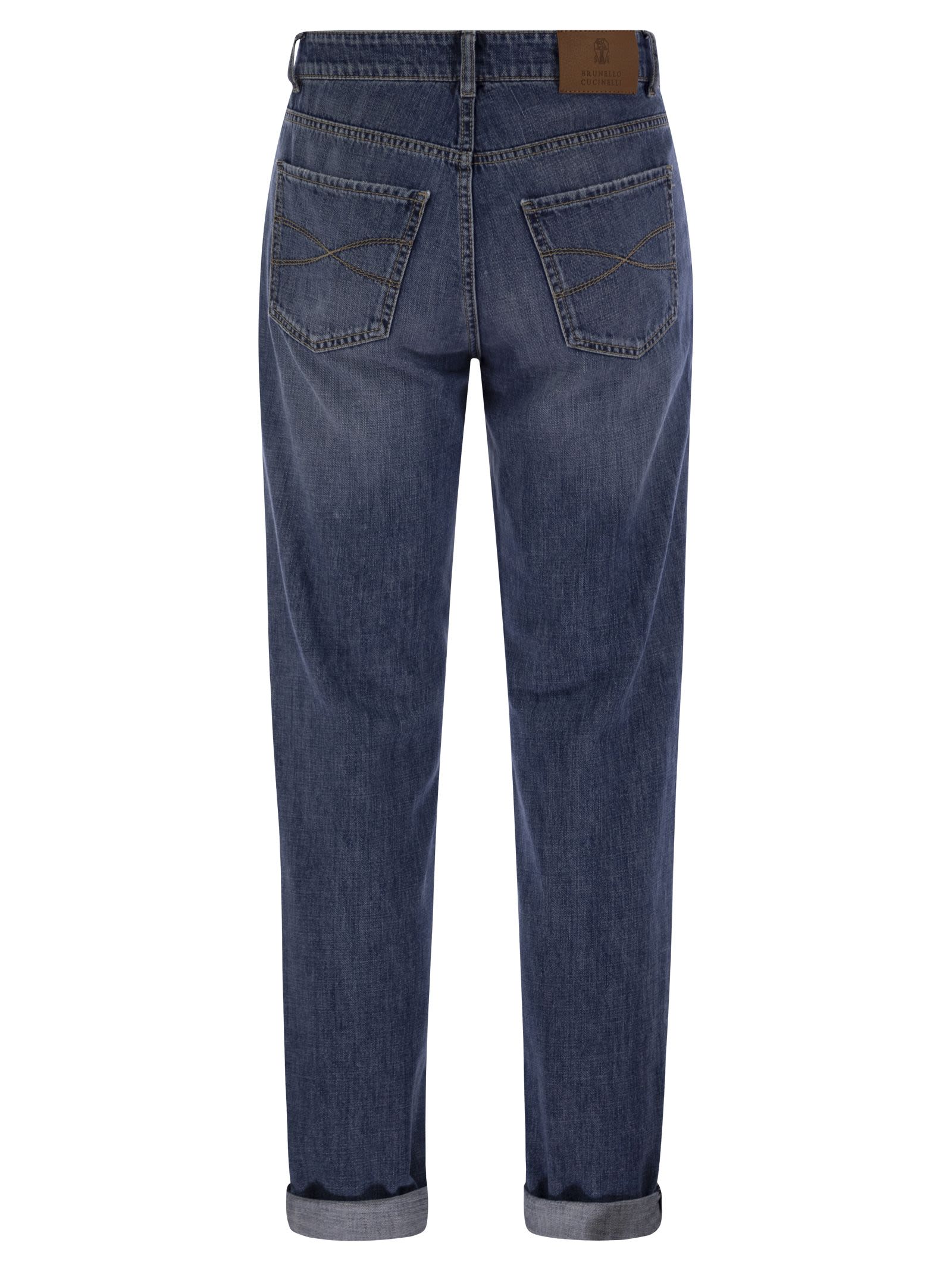 Shop Brunello Cucinelli Five-pocket Traditional Fit Trousers In Lightweight Denim In Medium Denim