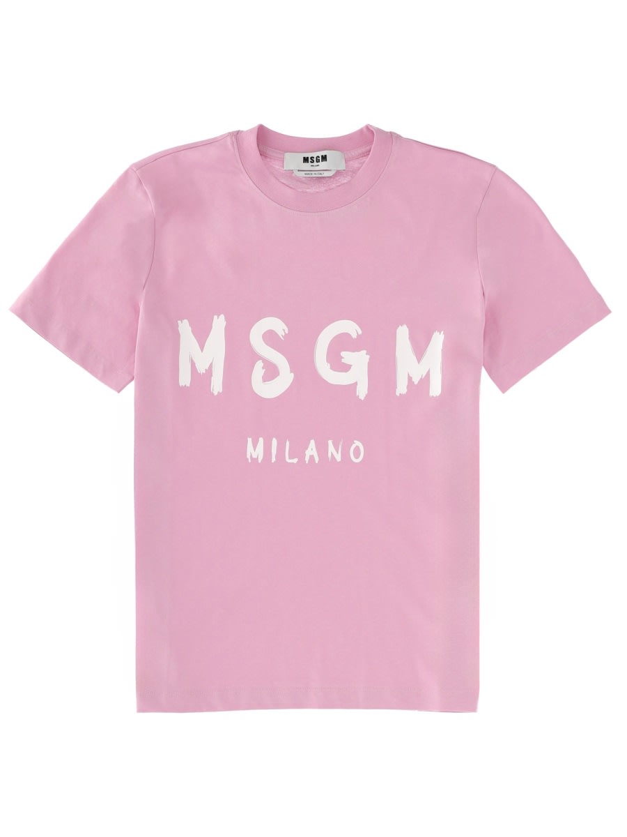 Msgm T-shirt With Logo In Purple