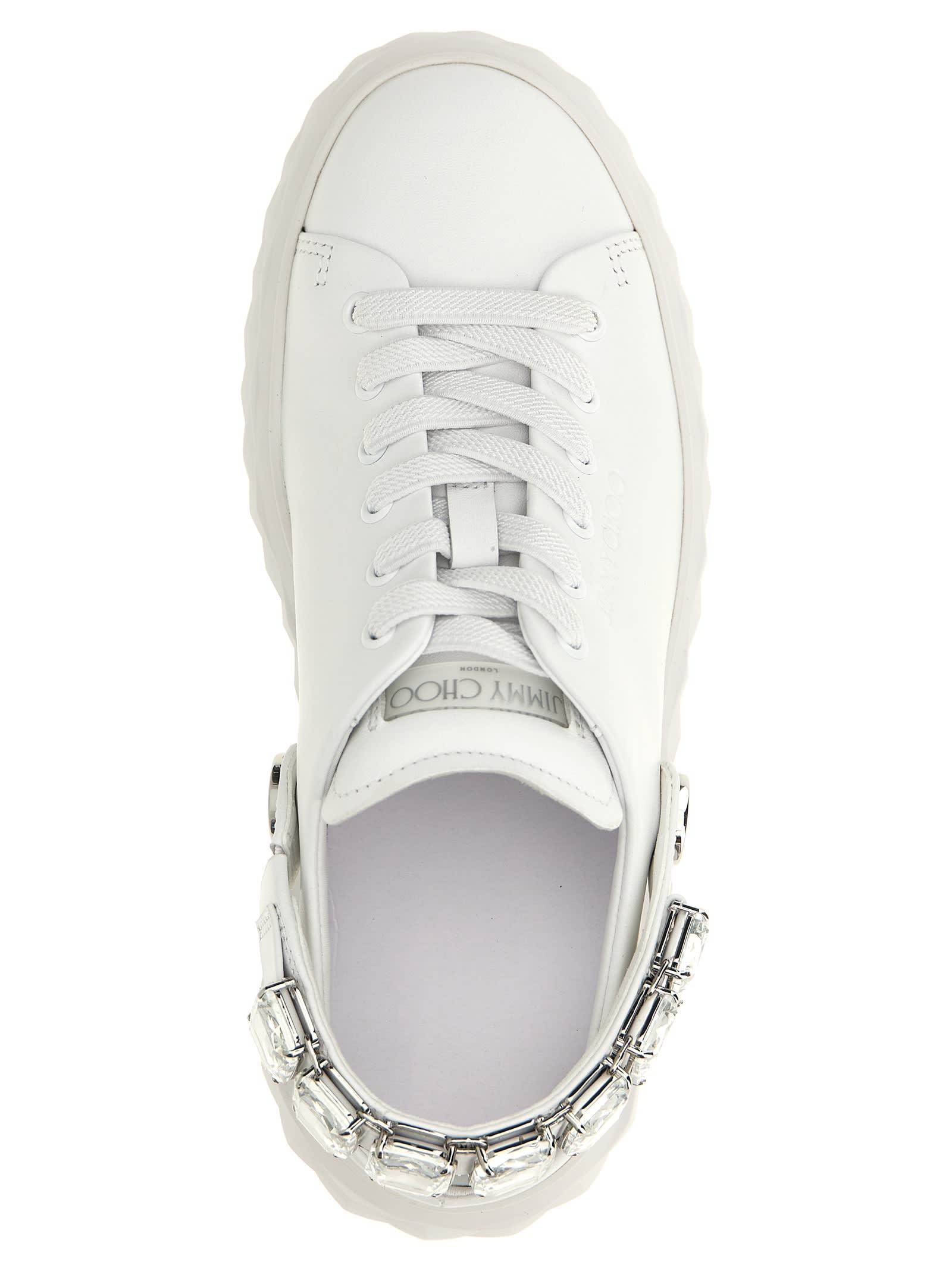 Jimmy Choo Diamond Maxi Crystal Leather Sneakers In White