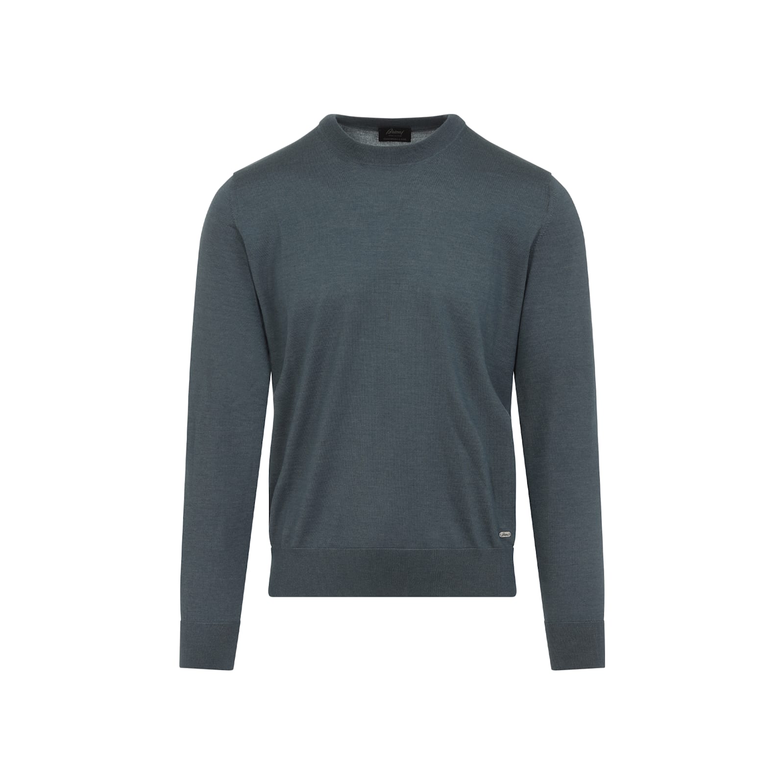 Brioni Ribbed Crewneck Sweater With Cuffs And Hem In Blue