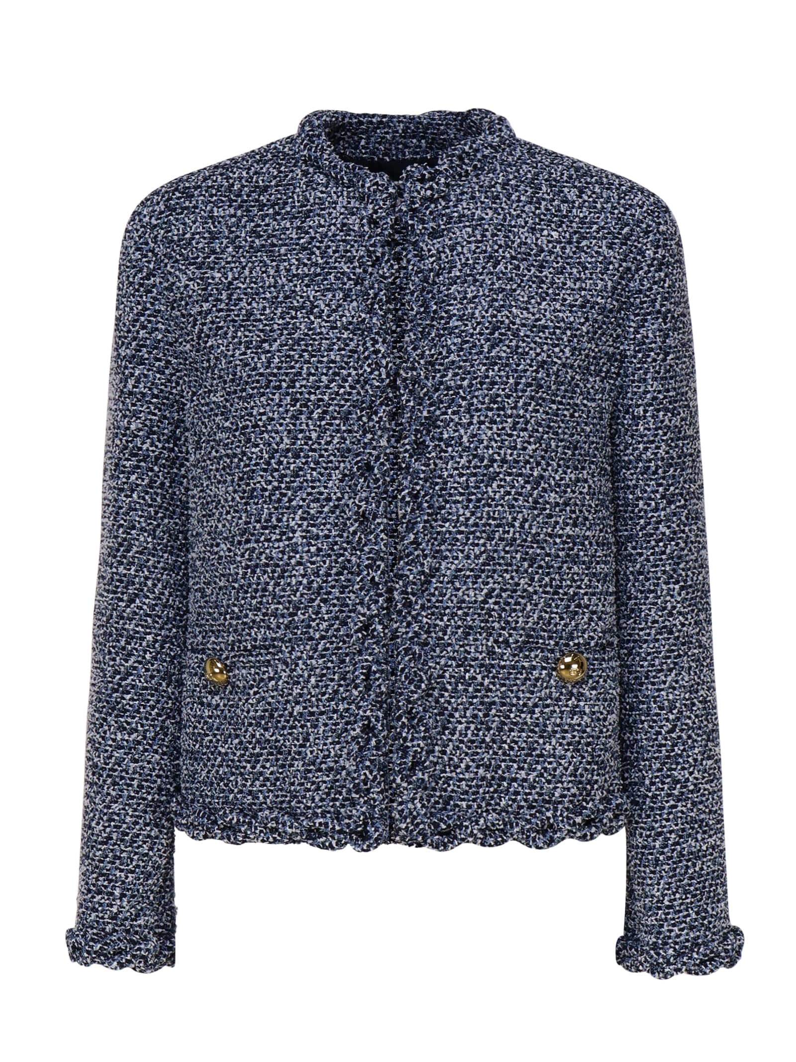 Shop Valentino Blended Cotton Bon Ton Jacket In Blue