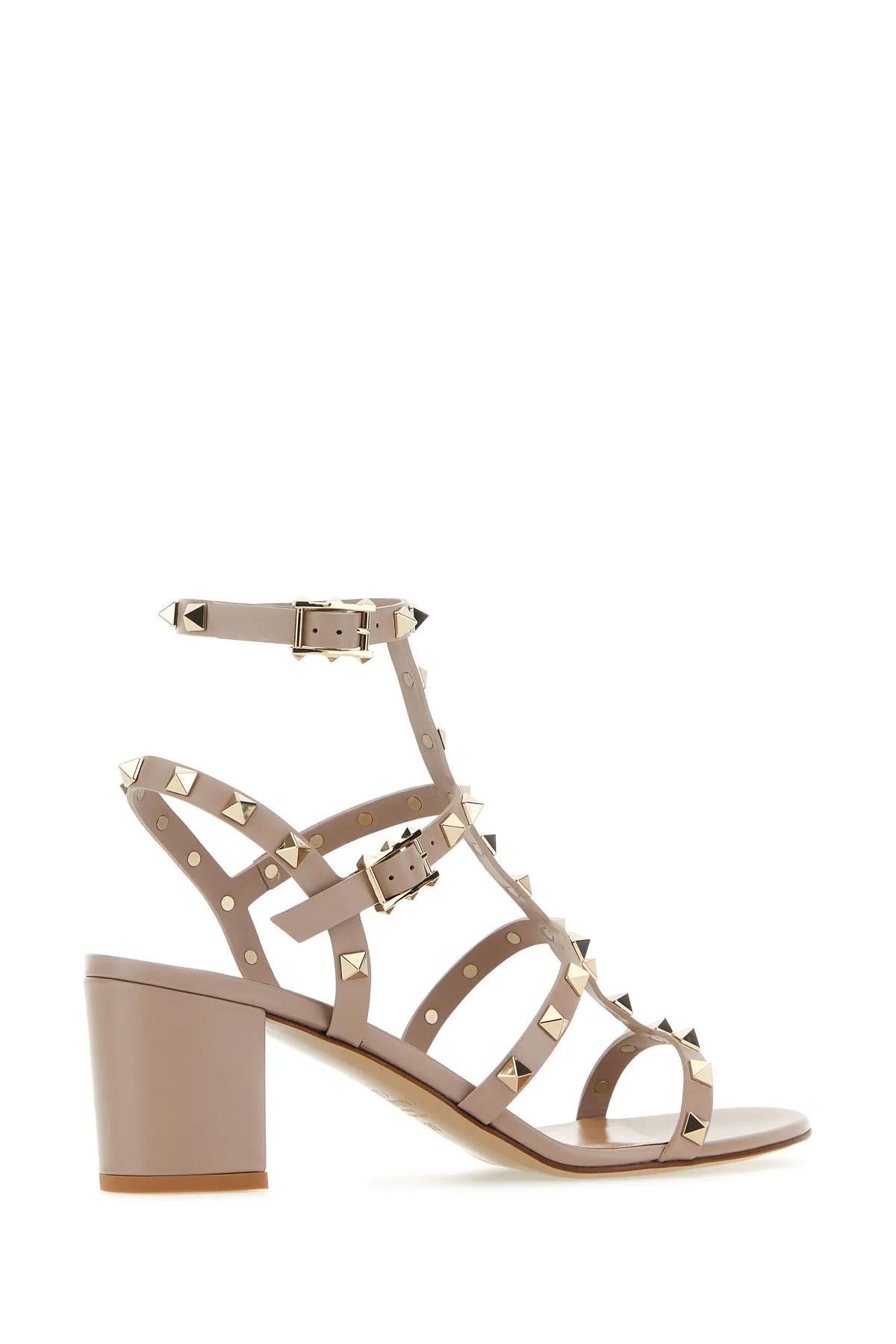 Shop Valentino Antiqued Pink Leather Rockstud Sandals In Powder