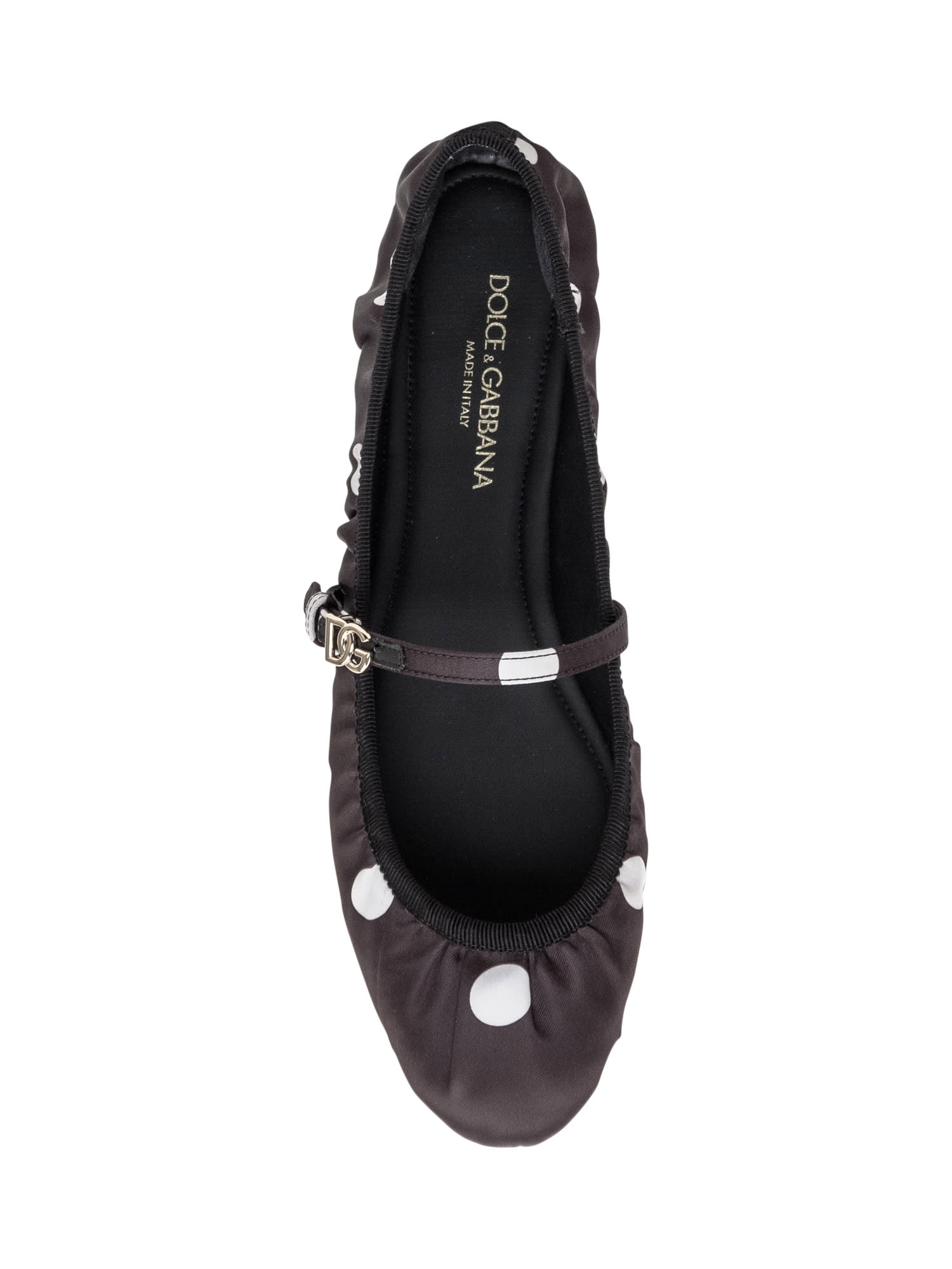 Shop Dolce & Gabbana Satin Ballerina In Pois Medio Bco/nero