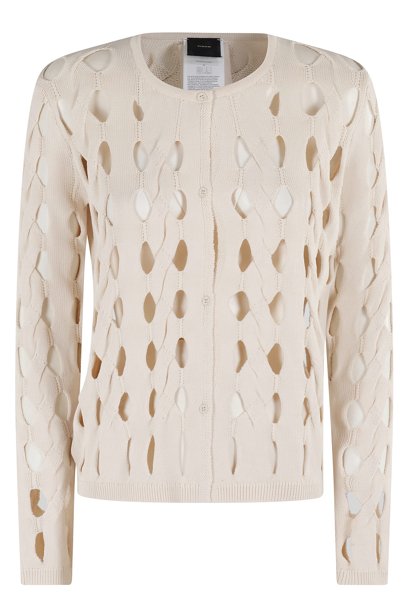 Pinko Cropped Knit Openwork Cardigan In Neutral