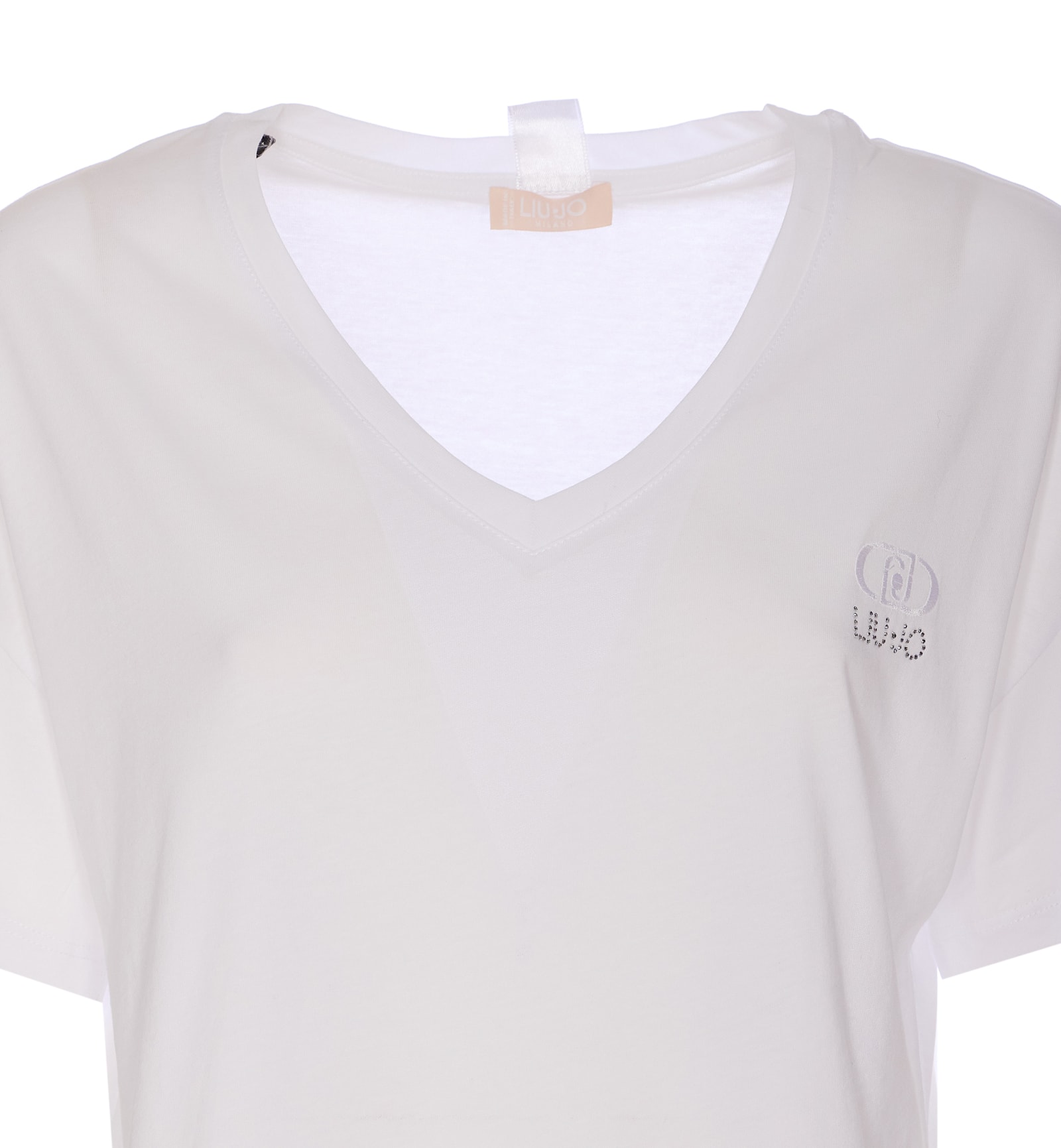 Liu •jo Crewneck And V-neck T-shirt With Scarf Accessory In Bianco