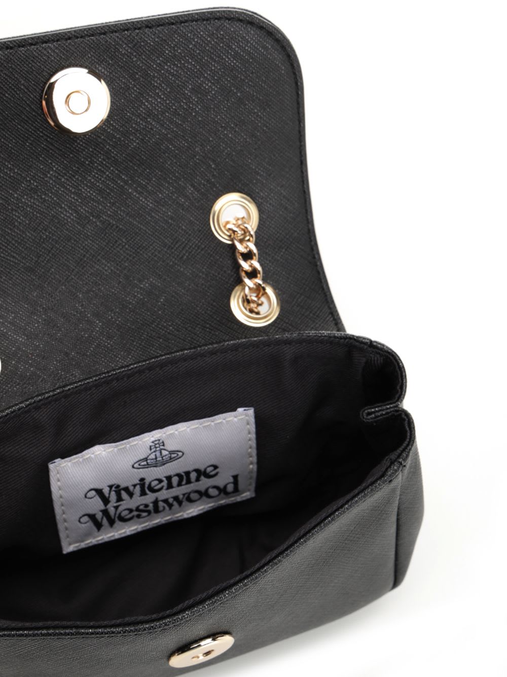 Vivienne Westwood Black Handbag With Orb Logo On The Front In Saffiano Effect Embossed Cotton Woman In Black