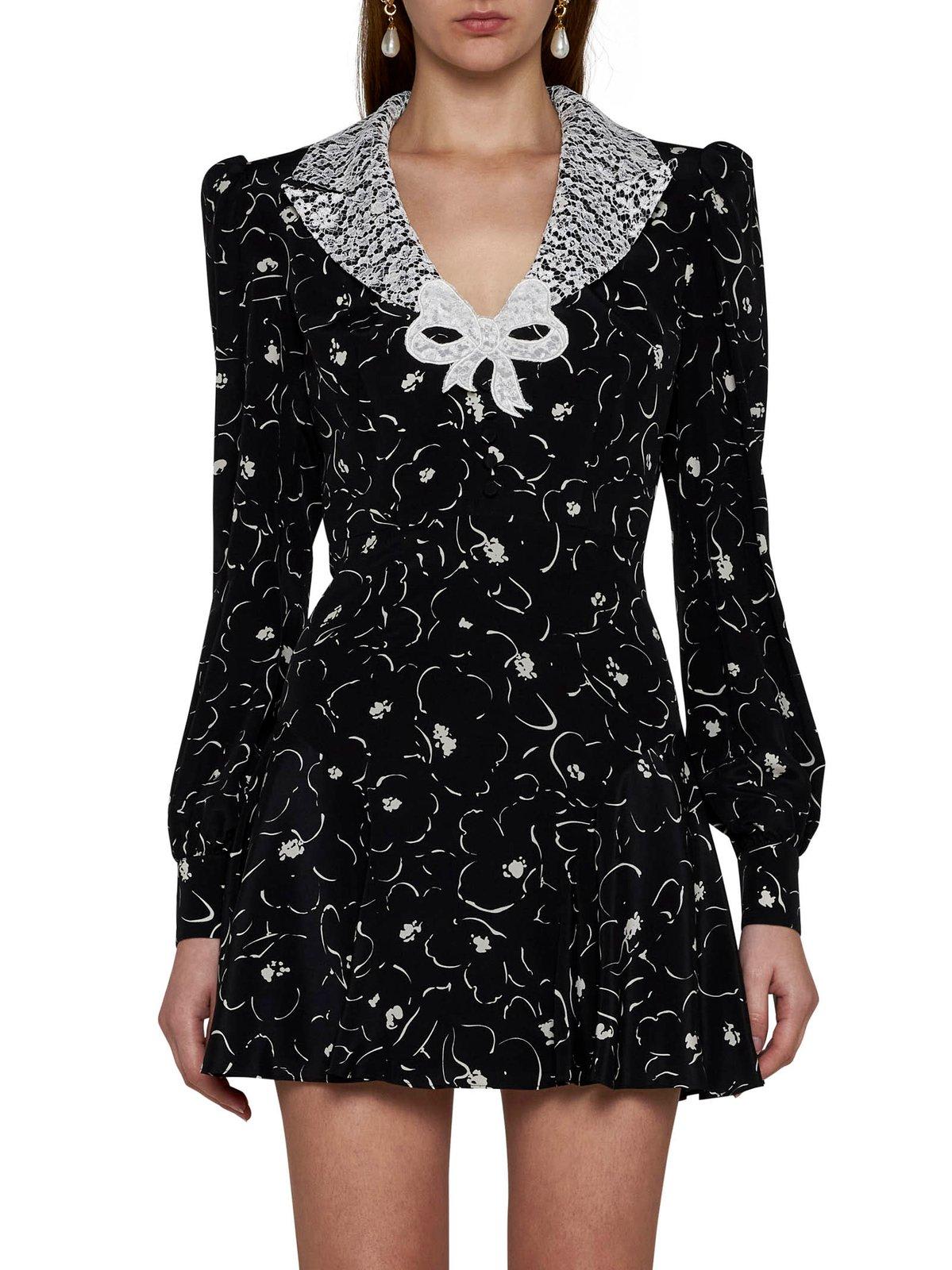 Shop Alessandra Rich Bow Embellished Floral Printed Mini Dress In Black