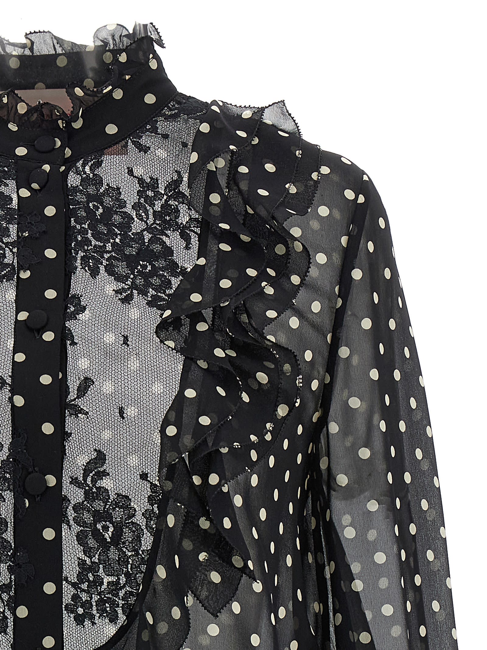 Valentino Garavani Polka Dot Tulle Bib Button-up Shirt