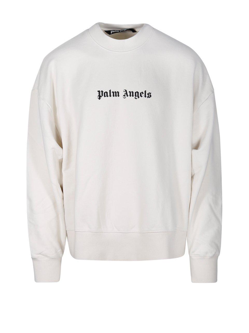 Shop Palm Angels Logo-printed Crewneck Sweatshirt In White