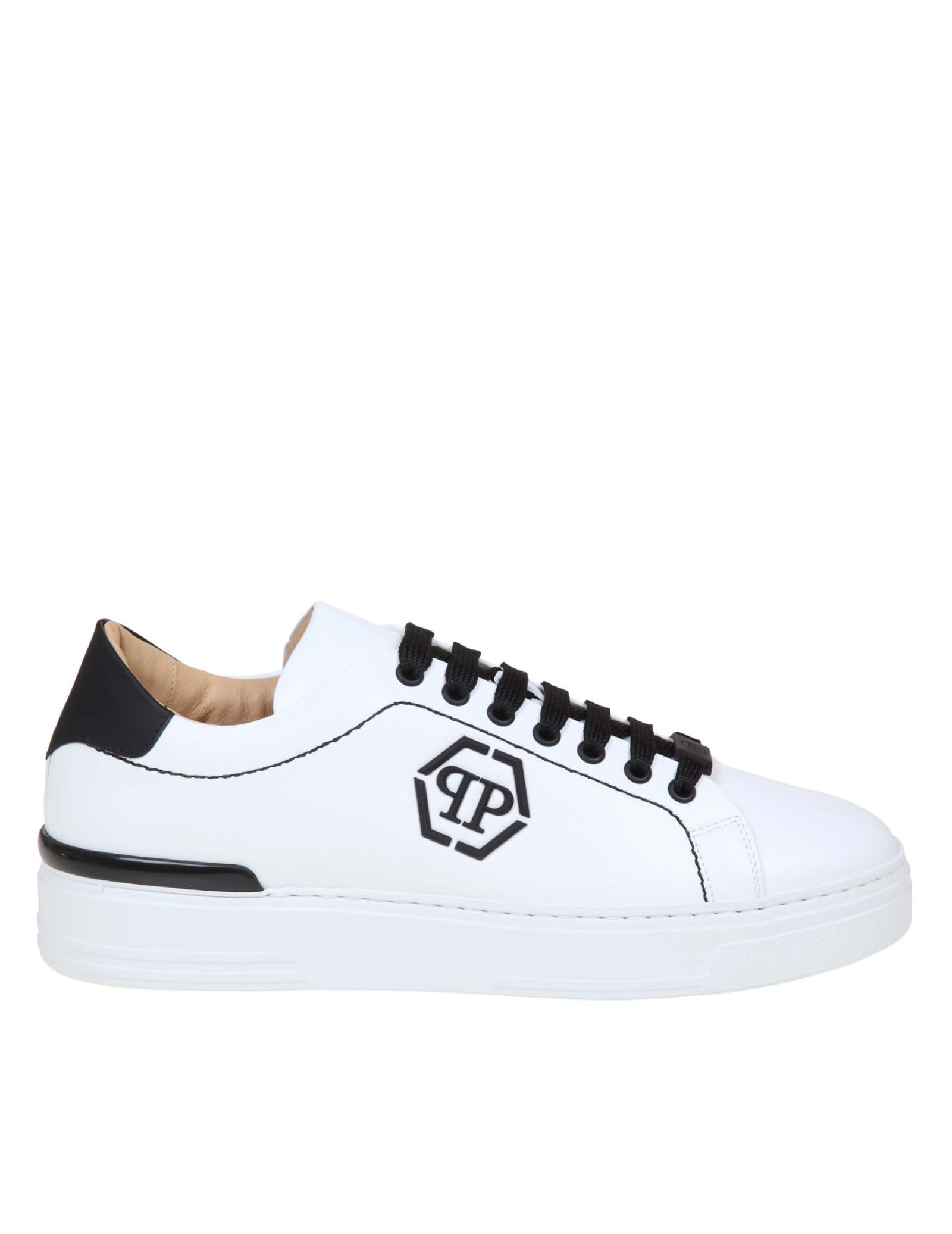 PHILIPP PLEIN SNAEKERS THE HEXAGON TOP IN WHITE LEATHER