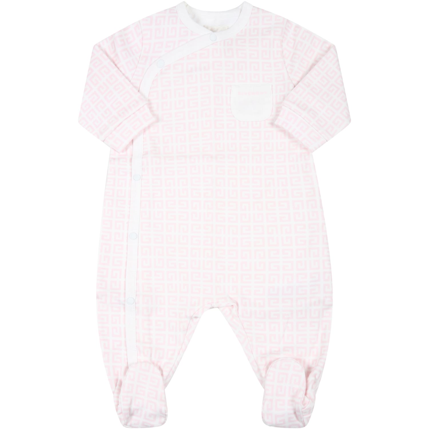 Givenchy White Babygrow For Baby Girl With Iconic G