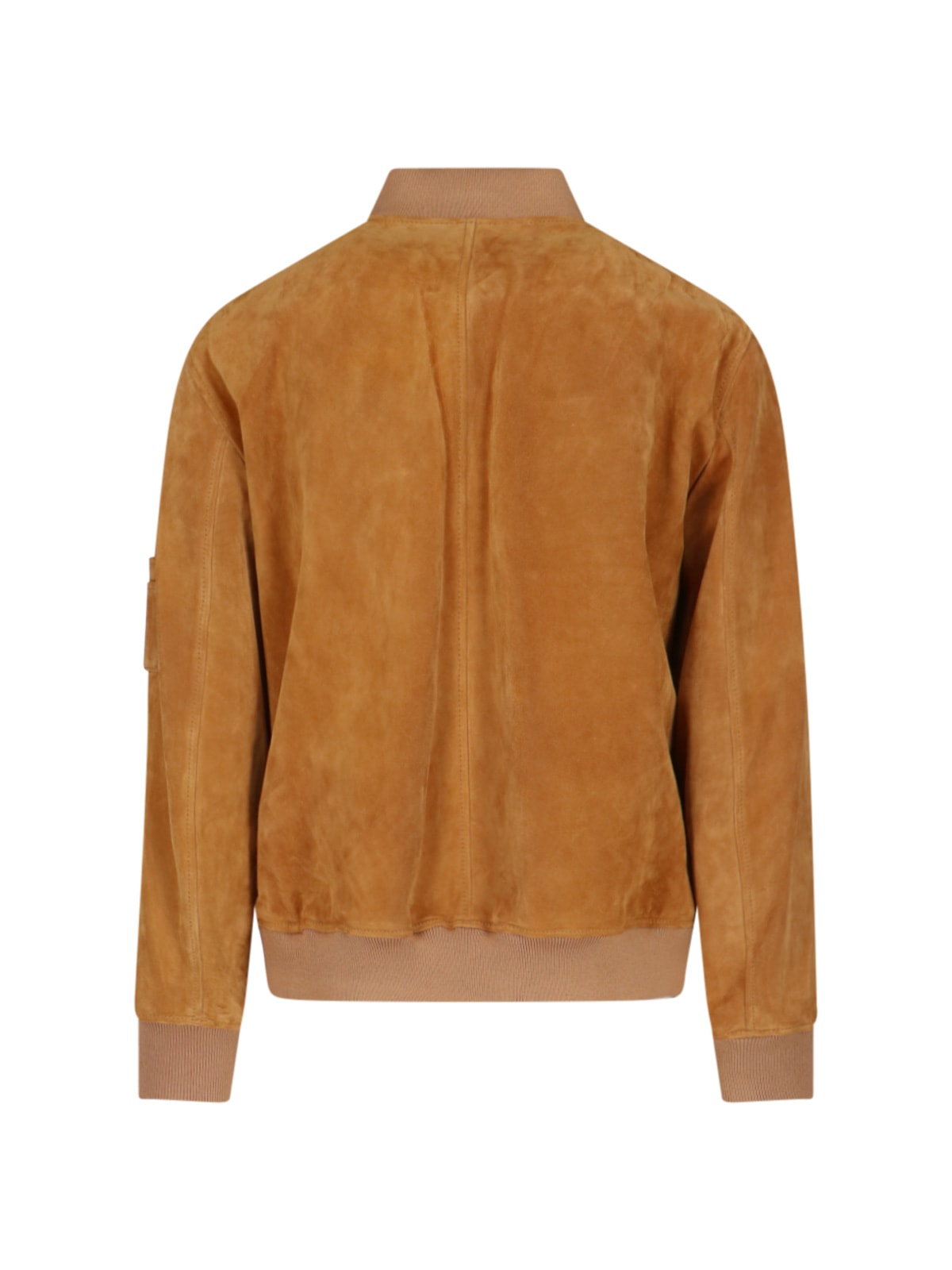 Shop Versace Suede Bomber Jacket In Brown