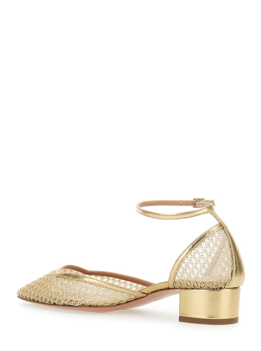 Aquazzura Asha 35 Leather-trimmed Mesh Pumps In Metallic
