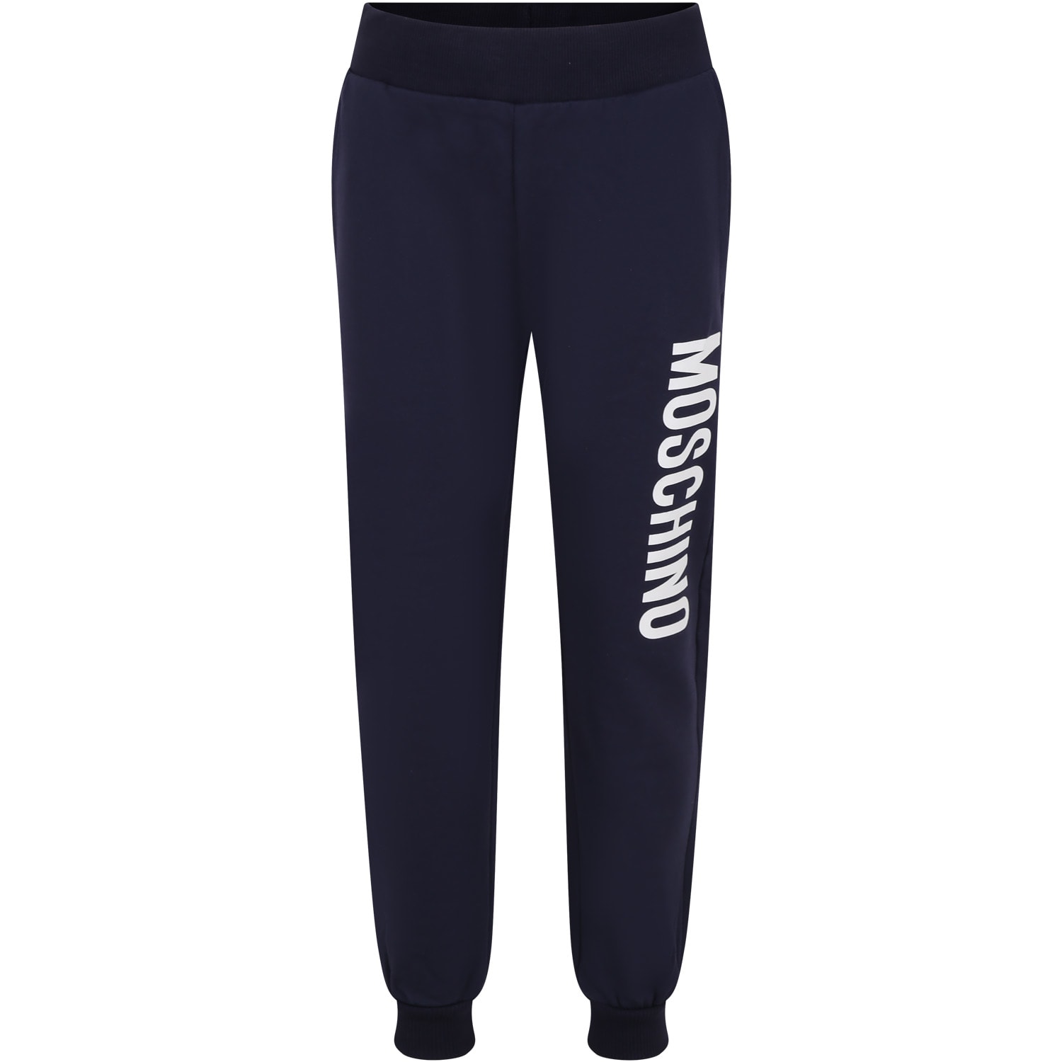 Moschino Kids' Blue Trousers For Girl With Logo In Blu Navy
