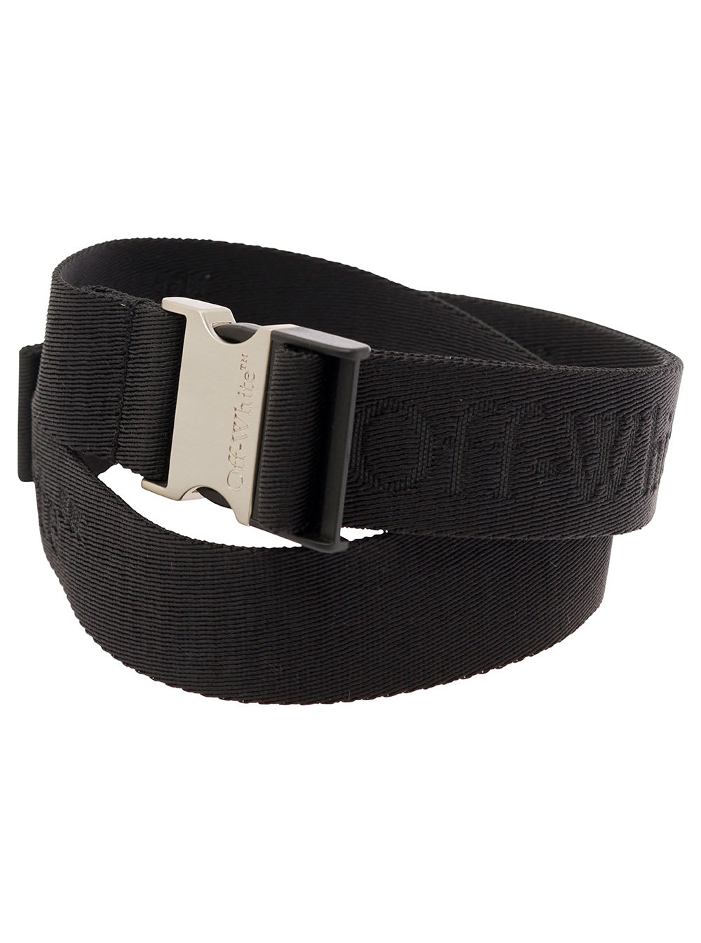 Shop Off-white Black Tape Belt With Logo Lettering In Viscose Blend Man