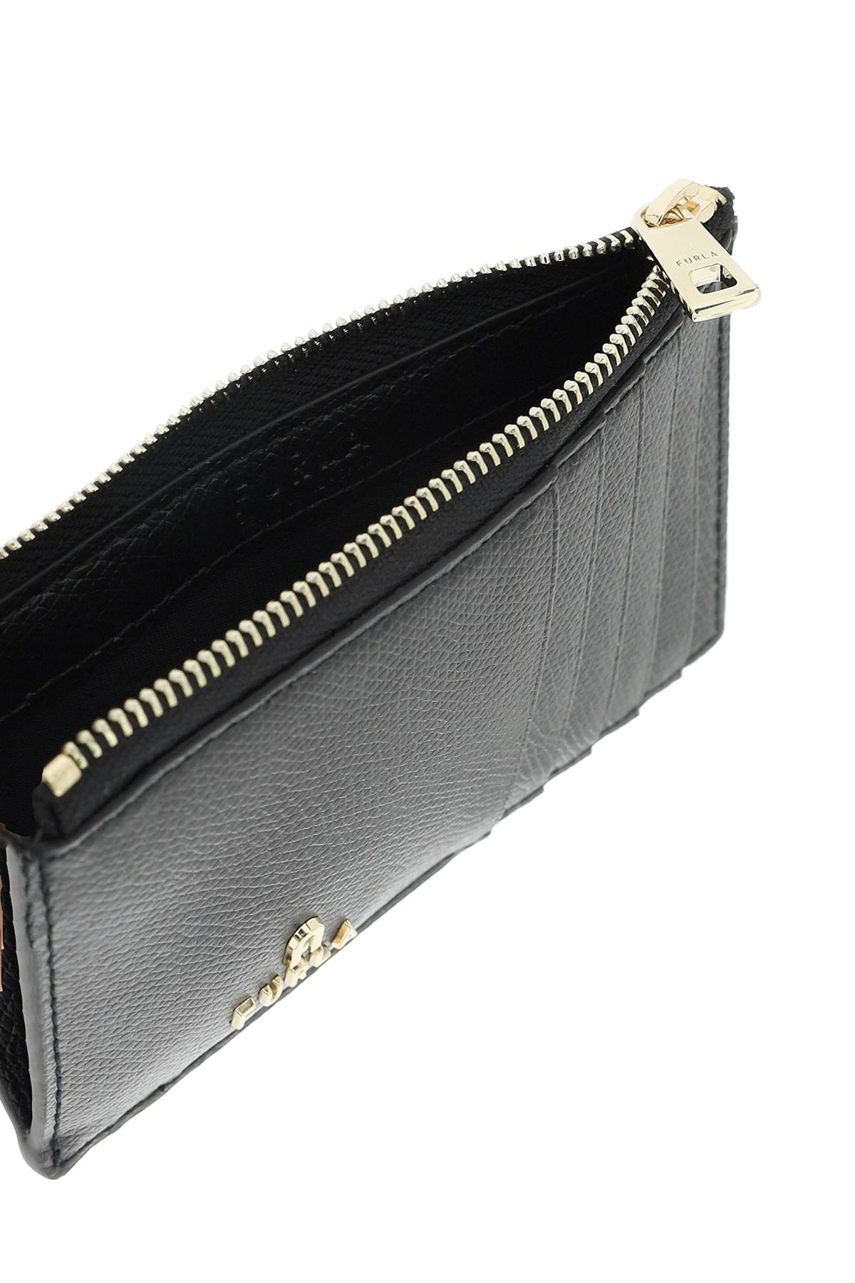 Furla Black Leather Camel Card Holder In Nero (black)