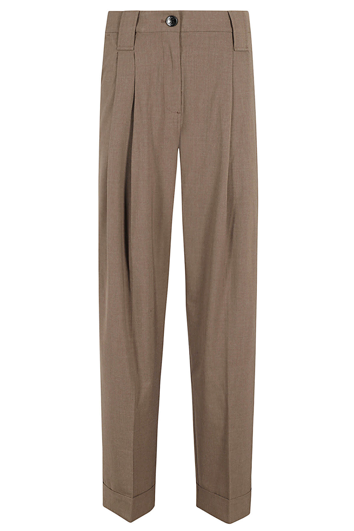 Shop Ganni Drapey Melange Mid Waist Pleat Loose Pants In Shitake