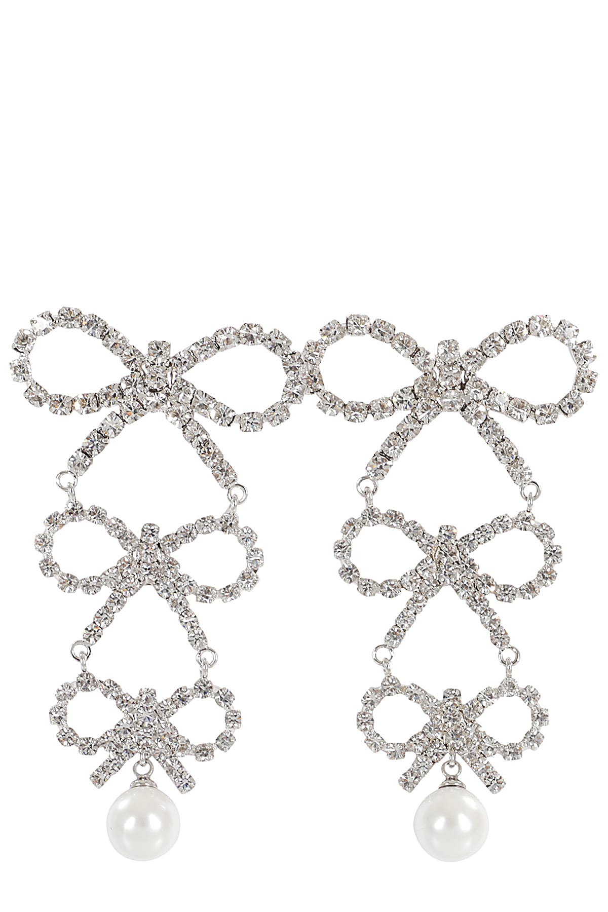 Shop Self-portrait Tiered Crystal Bow Earrings In Silver