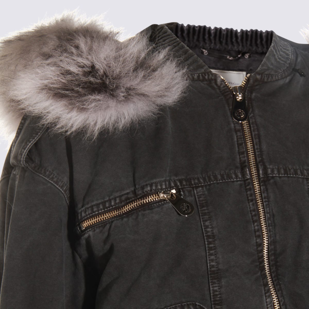 Blumarine Hooded Jacket With Faux Fur Trim In Gray