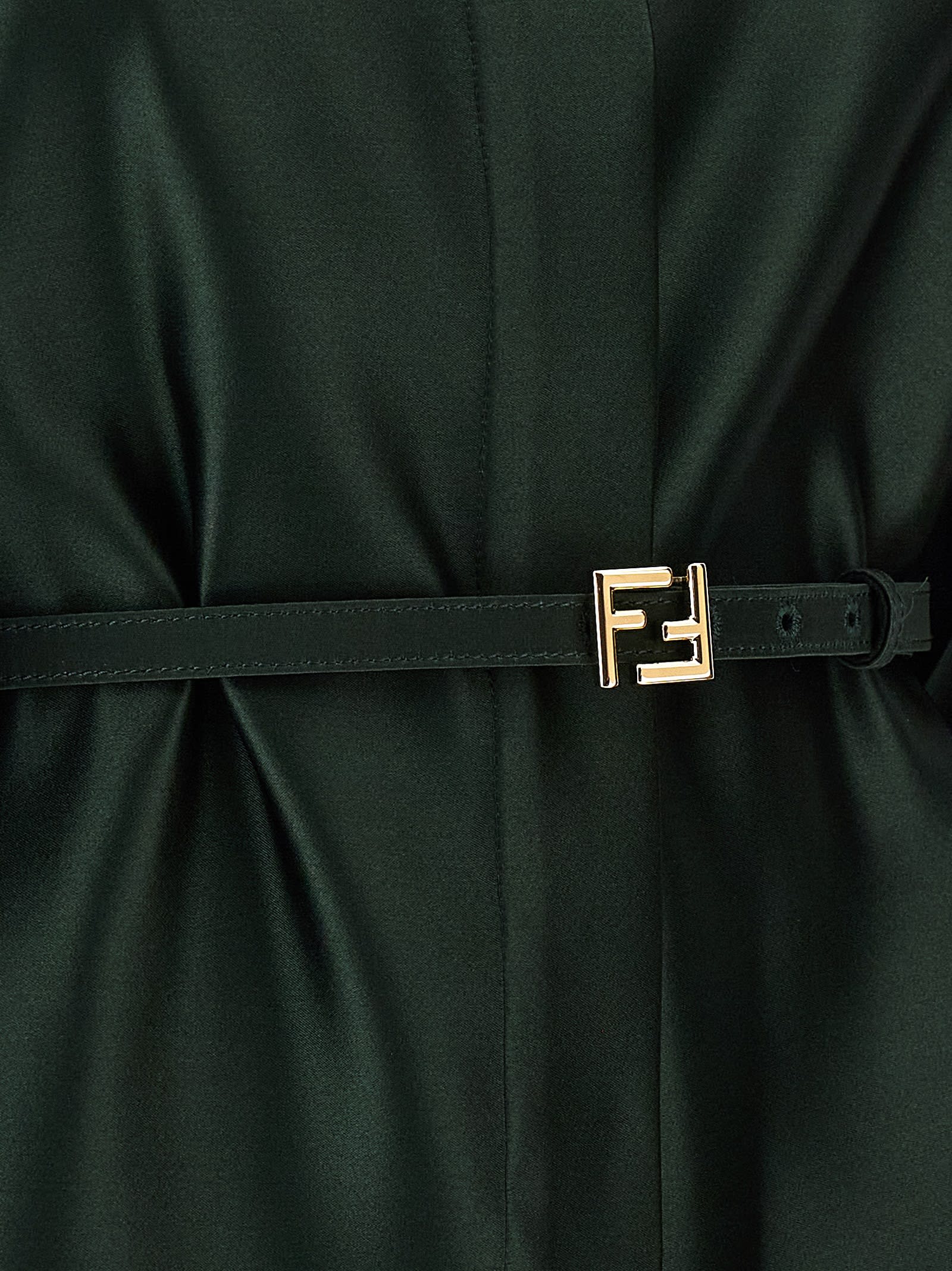 Fendi Satin Jacket With Balloon Sleeves And Belt In Green